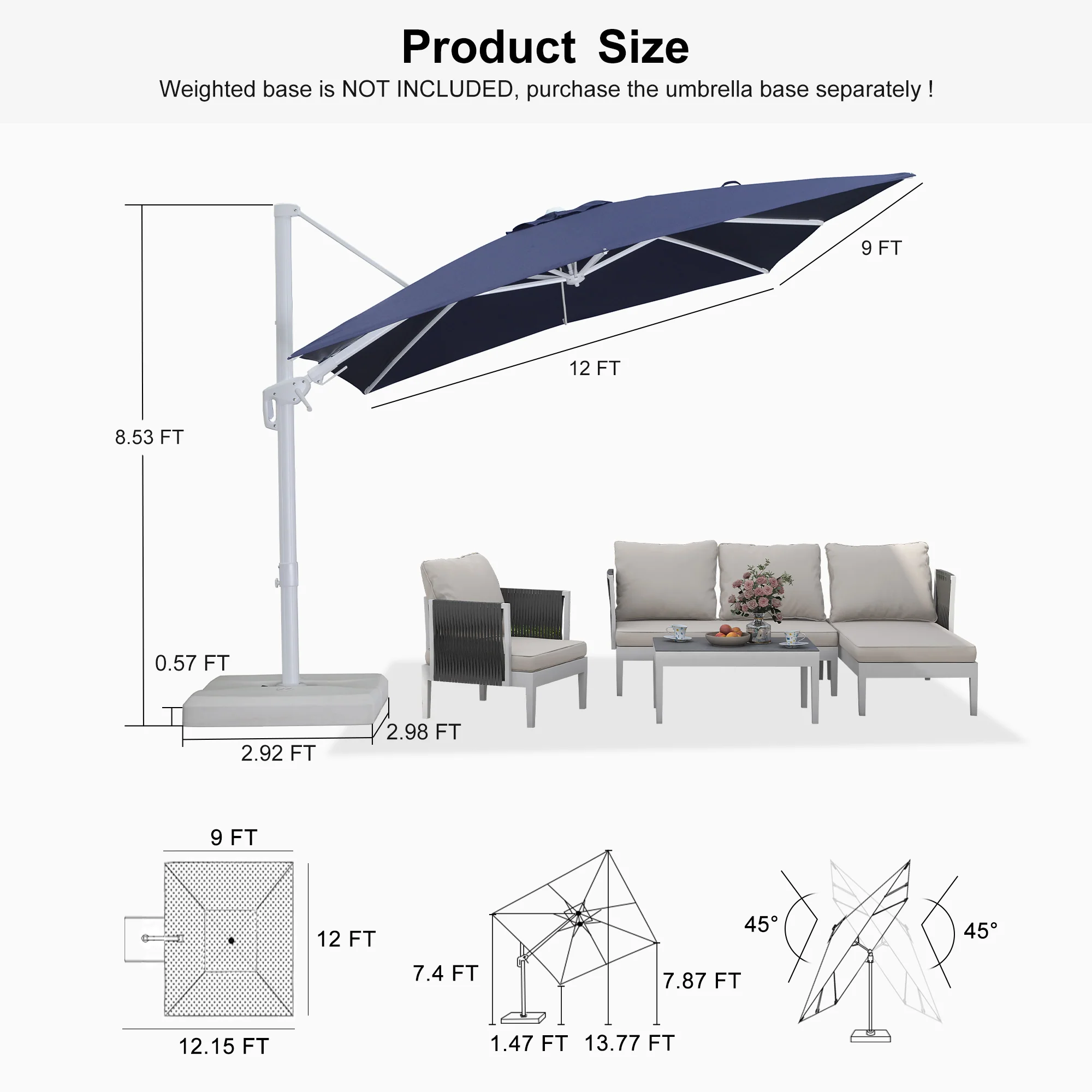 PURPLE LEAF Best White Patio Rotating Umbrella Swivel Outdoor Umbrellas - Image 128
