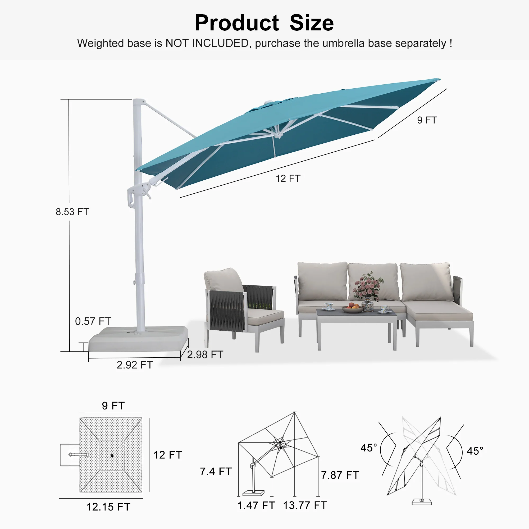 PURPLE LEAF Best White Patio Rotating Umbrella Swivel Outdoor Umbrellas - Image 129