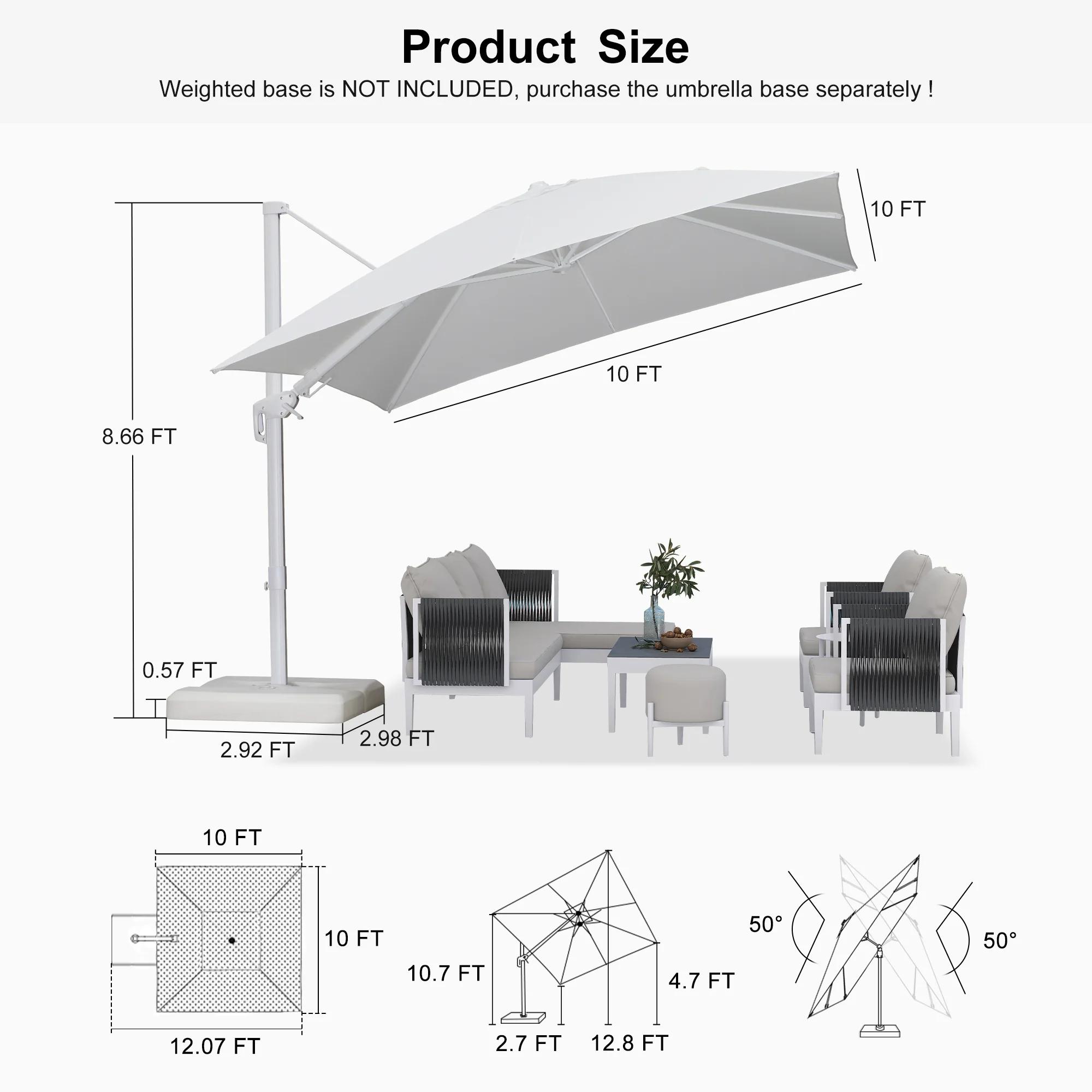 PURPLE LEAF Best White Patio Rotating Umbrella Swivel Outdoor Umbrellas - Image 130