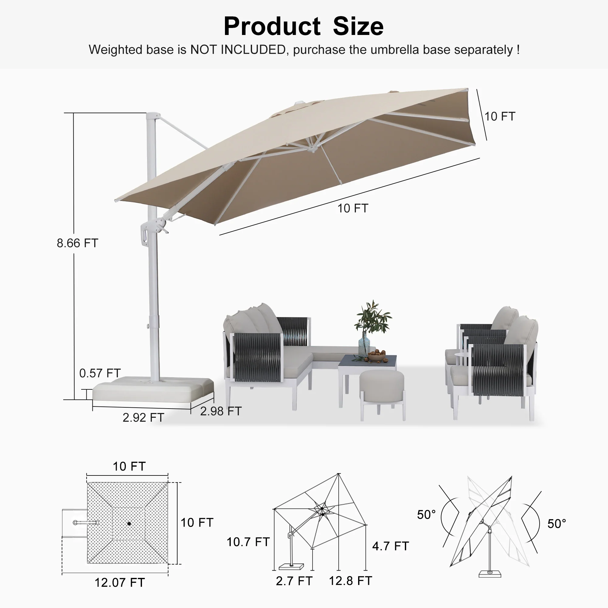 PURPLE LEAF Best White Patio Rotating Umbrella Swivel Outdoor Umbrellas - Image 131
