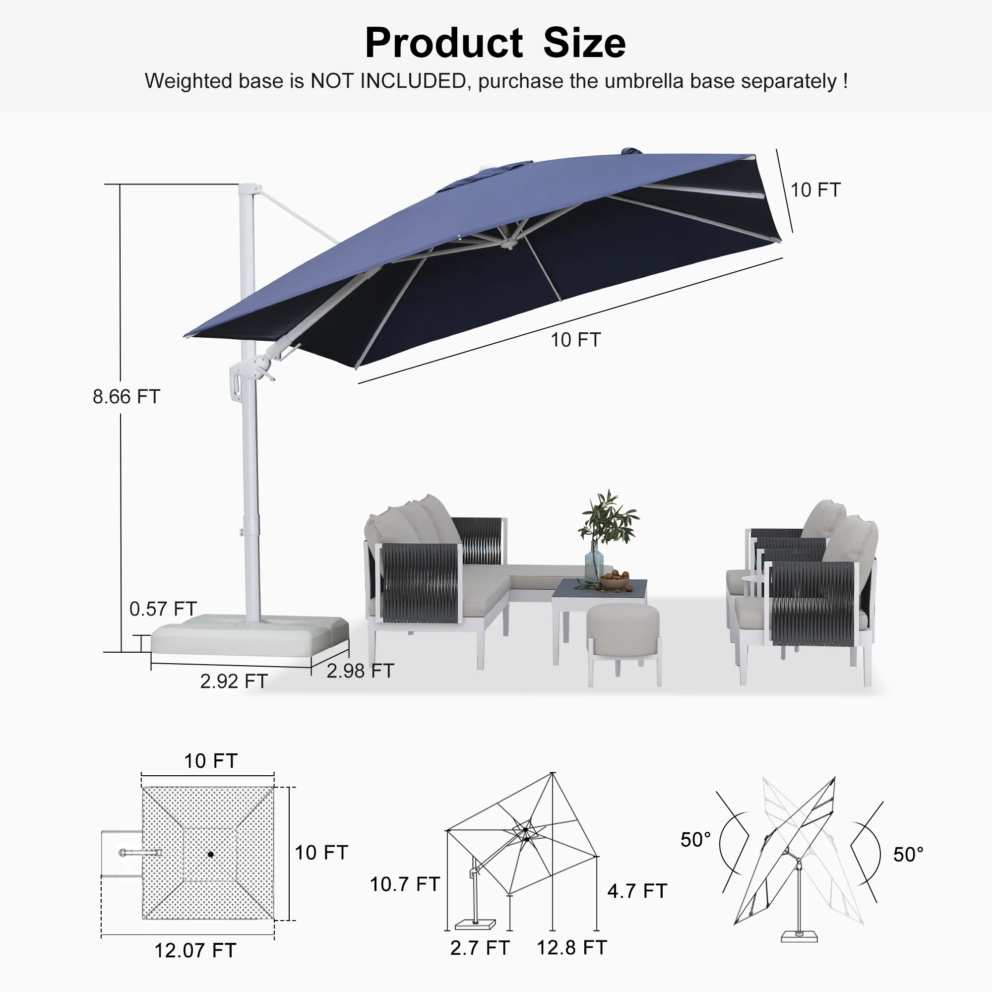 PURPLE LEAF Best White Patio Rotating Umbrella Swivel Outdoor Umbrellas - Image 132