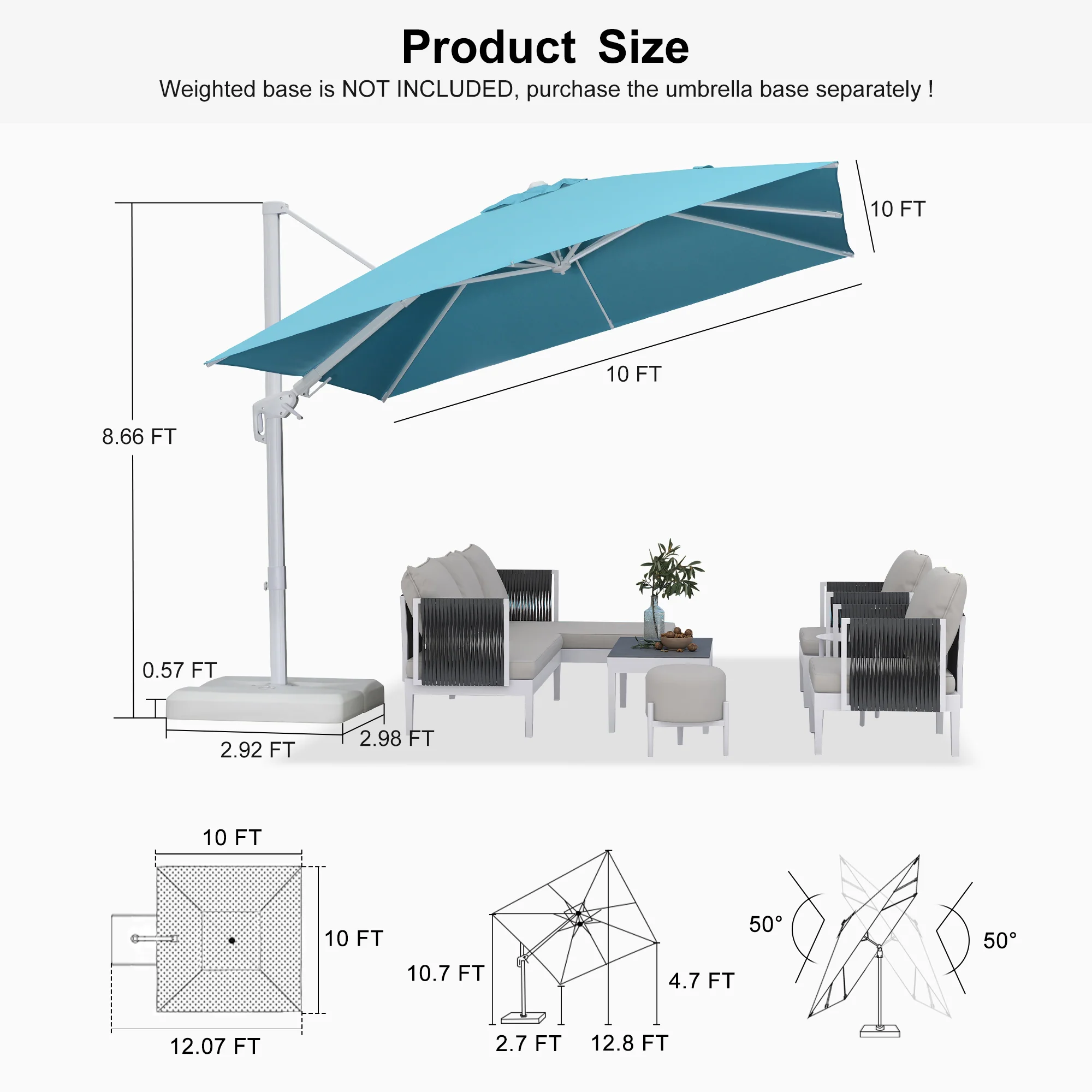 PURPLE LEAF Best White Patio Rotating Umbrella Swivel Outdoor Umbrellas - Image 133