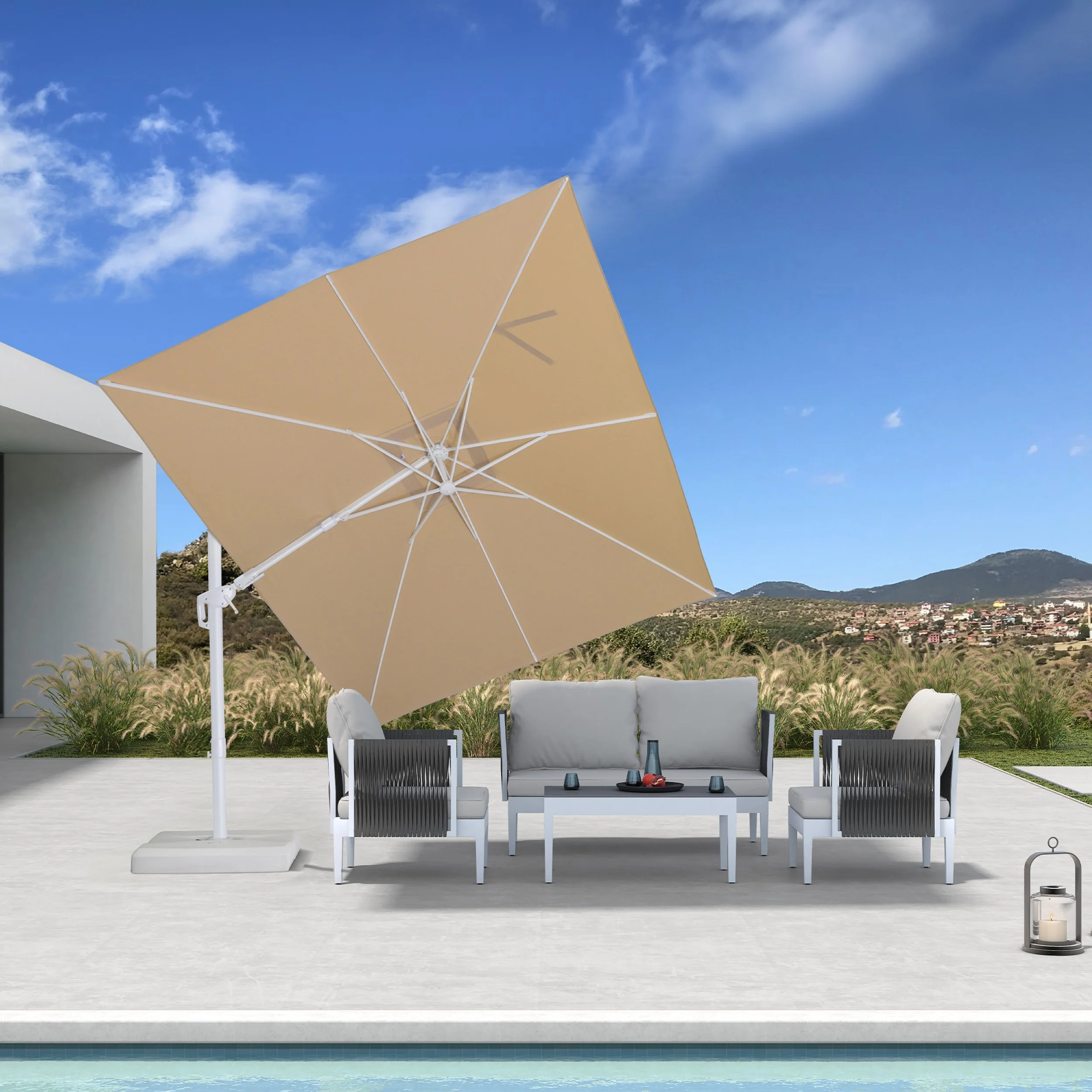 PURPLE LEAF Best White Patio Rotating Umbrella Swivel Outdoor Umbrellas - Image 138