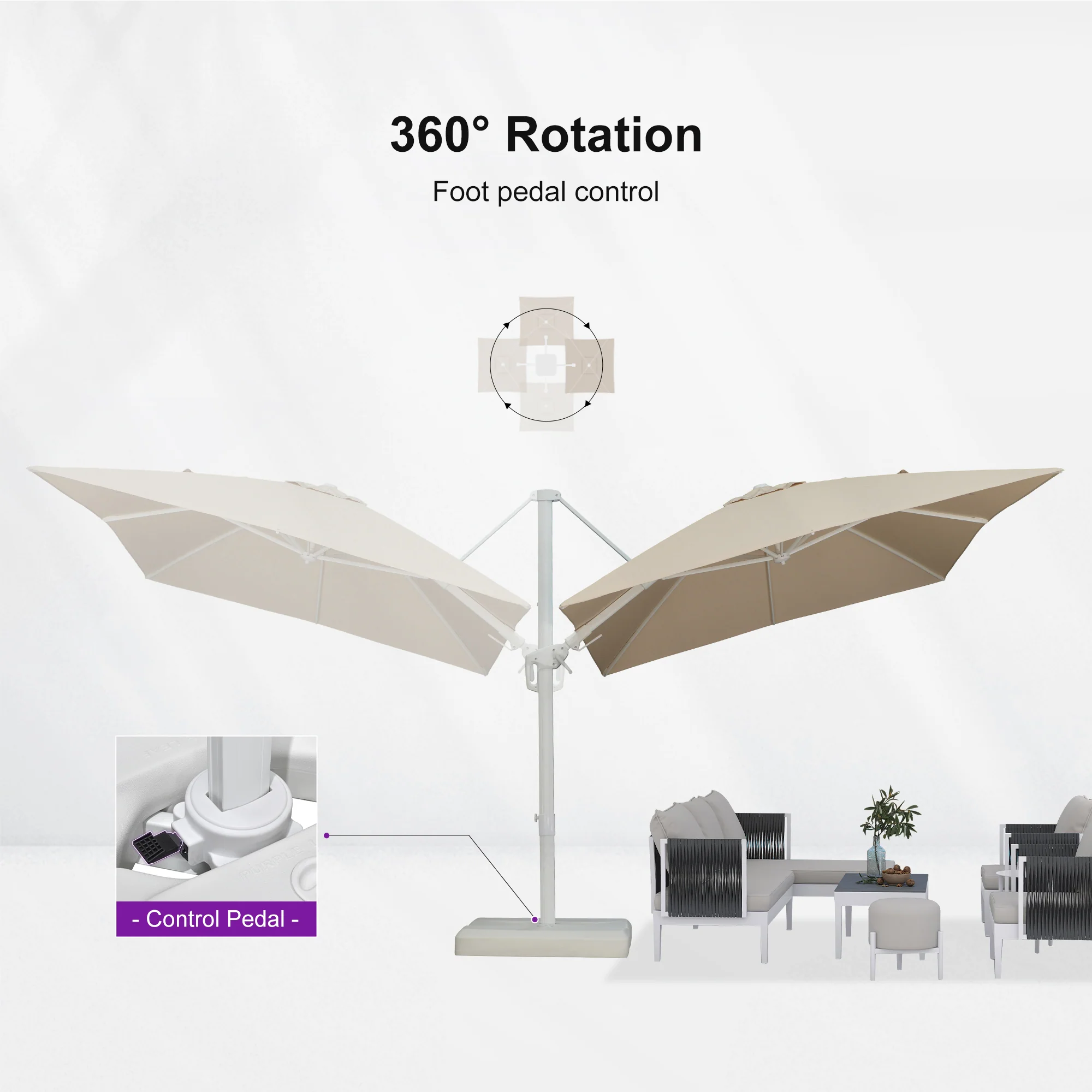PURPLE LEAF Best White Patio Rotating Umbrella Swivel Outdoor Umbrellas - Image 14