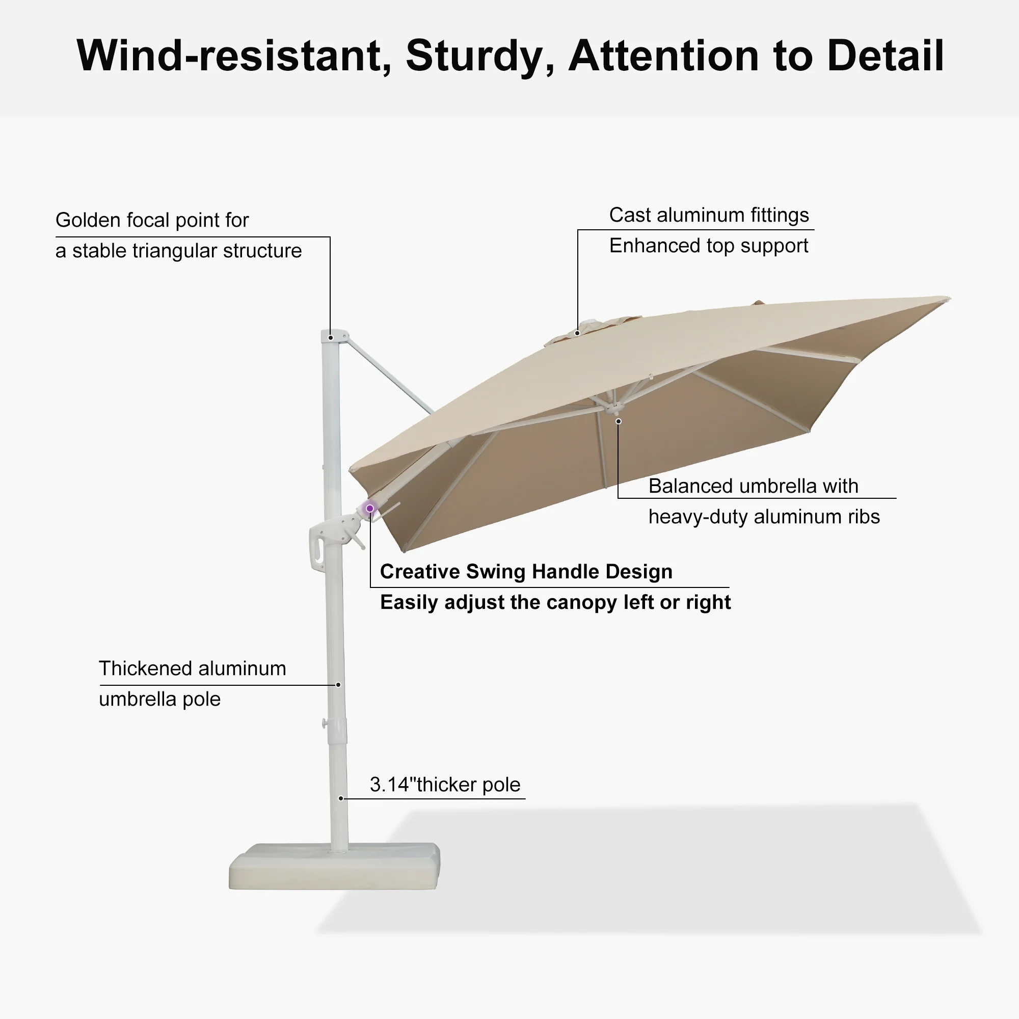 PURPLE LEAF Best White Patio Rotating Umbrella Swivel Outdoor Umbrellas - Image 17