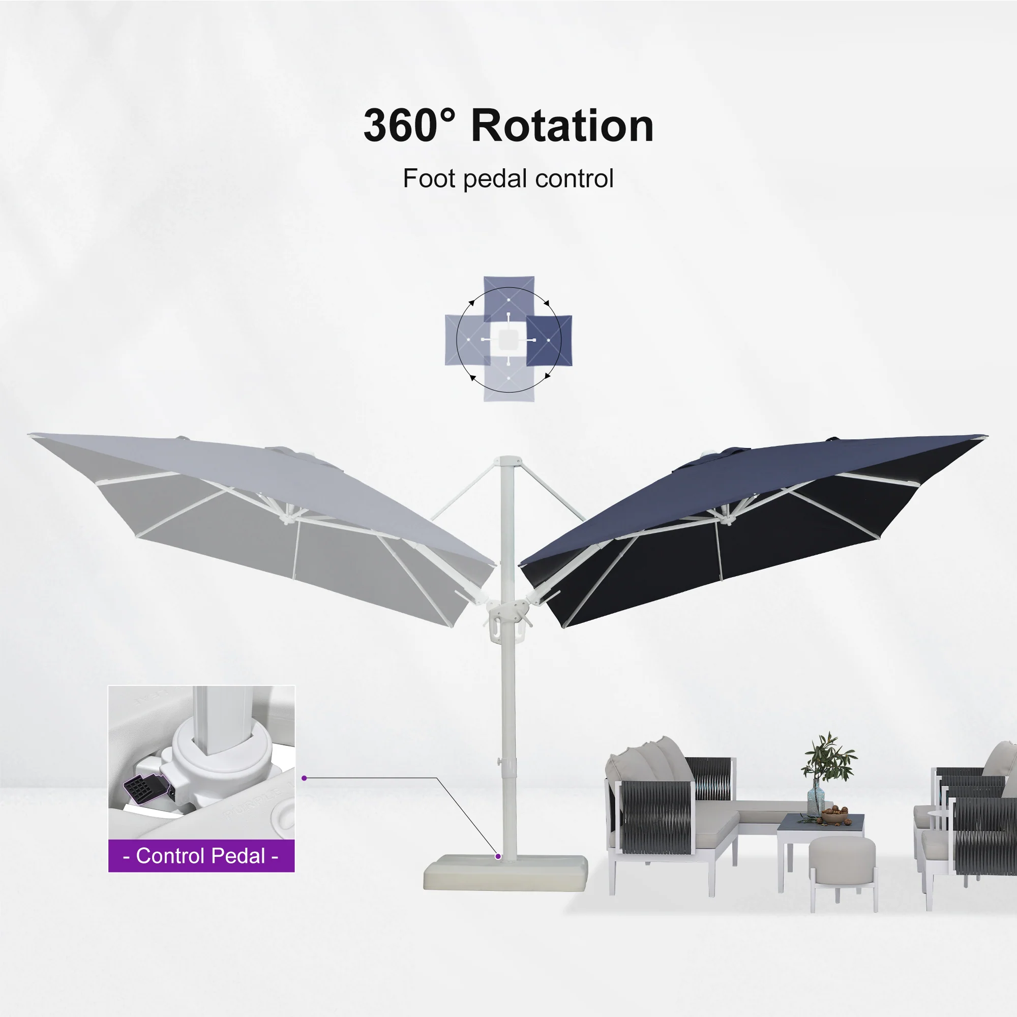 PURPLE LEAF Best White Patio Rotating Umbrella Swivel Outdoor Umbrellas - Image 22