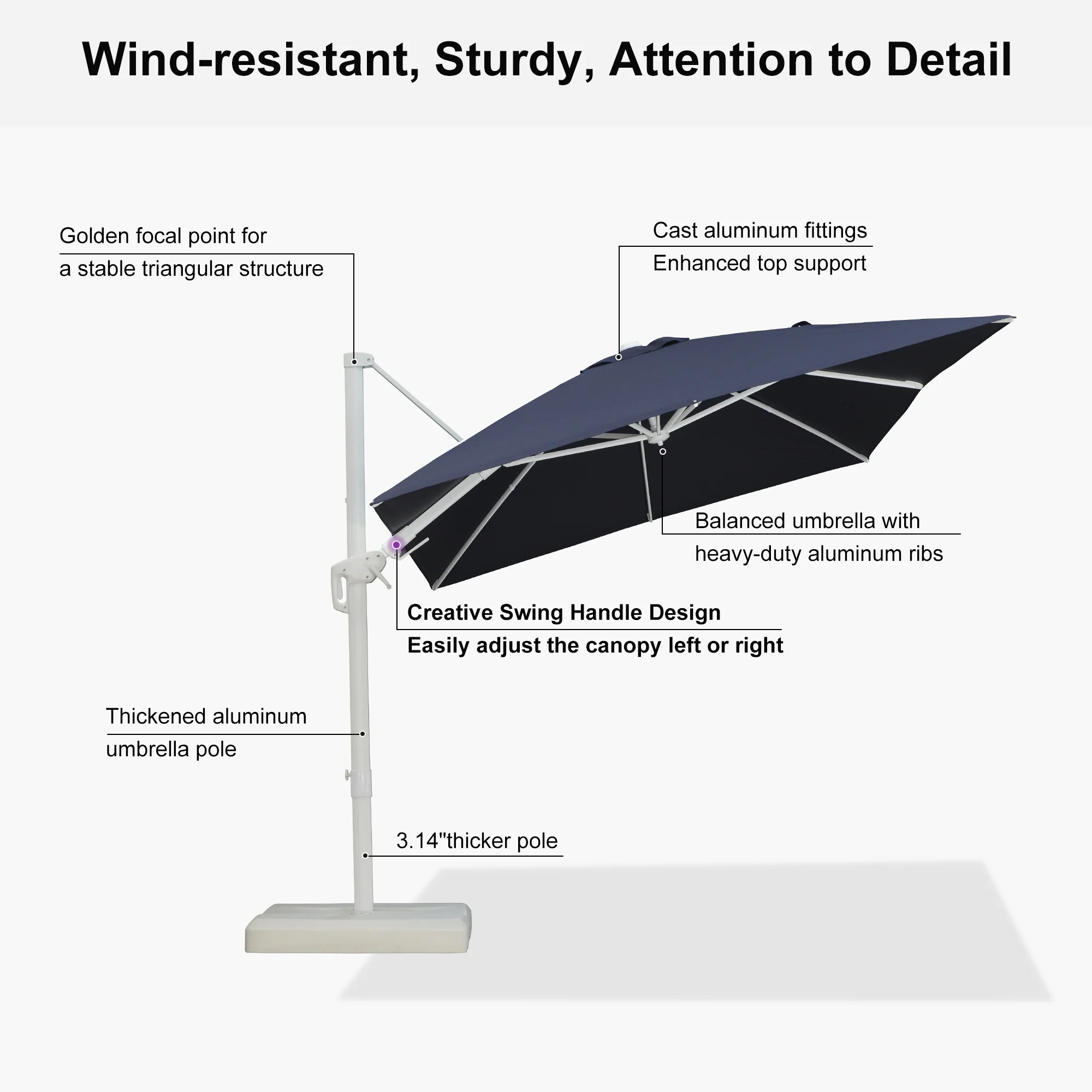 PURPLE LEAF Best White Patio Rotating Umbrella Swivel Outdoor Umbrellas - Image 23