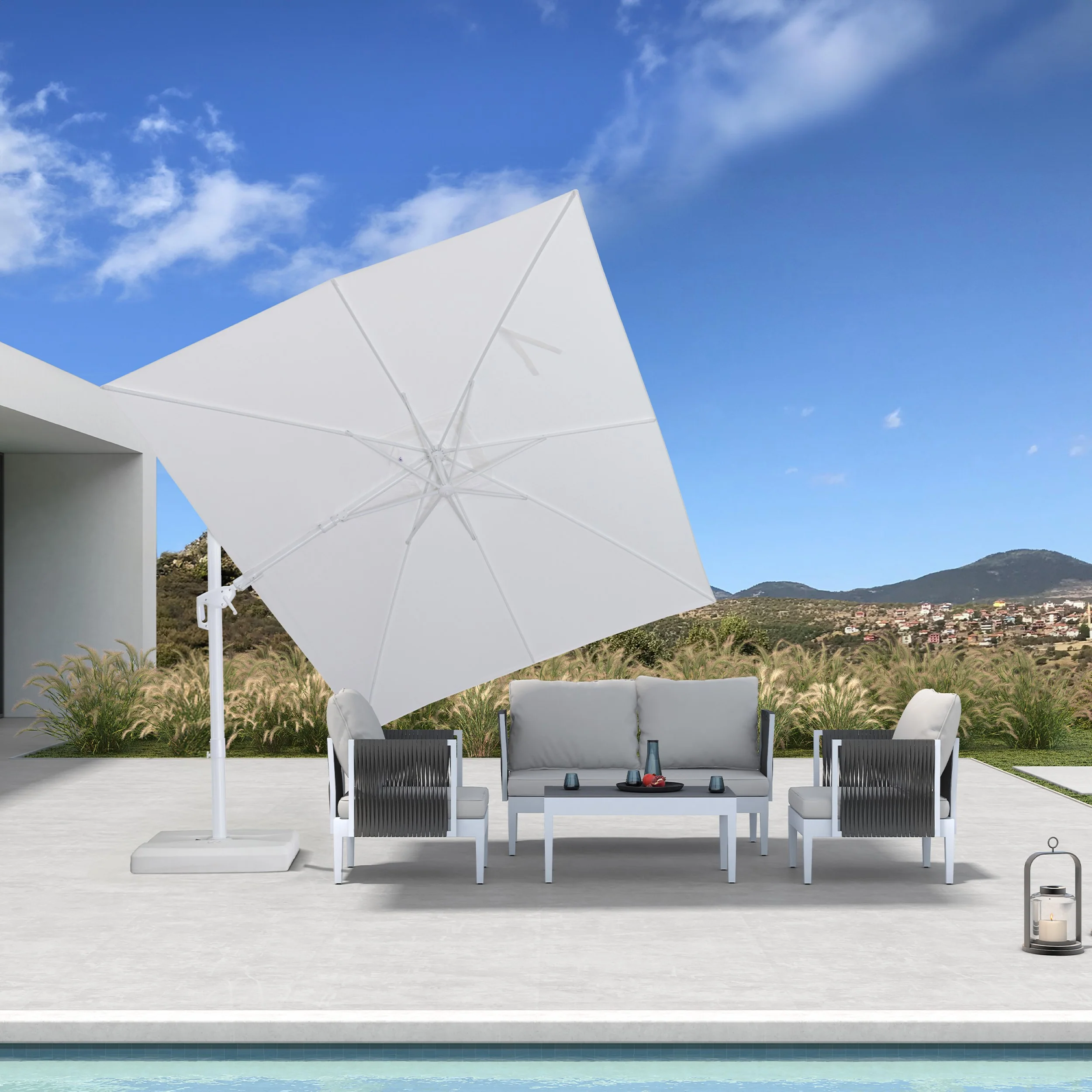 PURPLE LEAF Best White Patio Rotating Umbrella Swivel Outdoor Umbrellas - Image 3