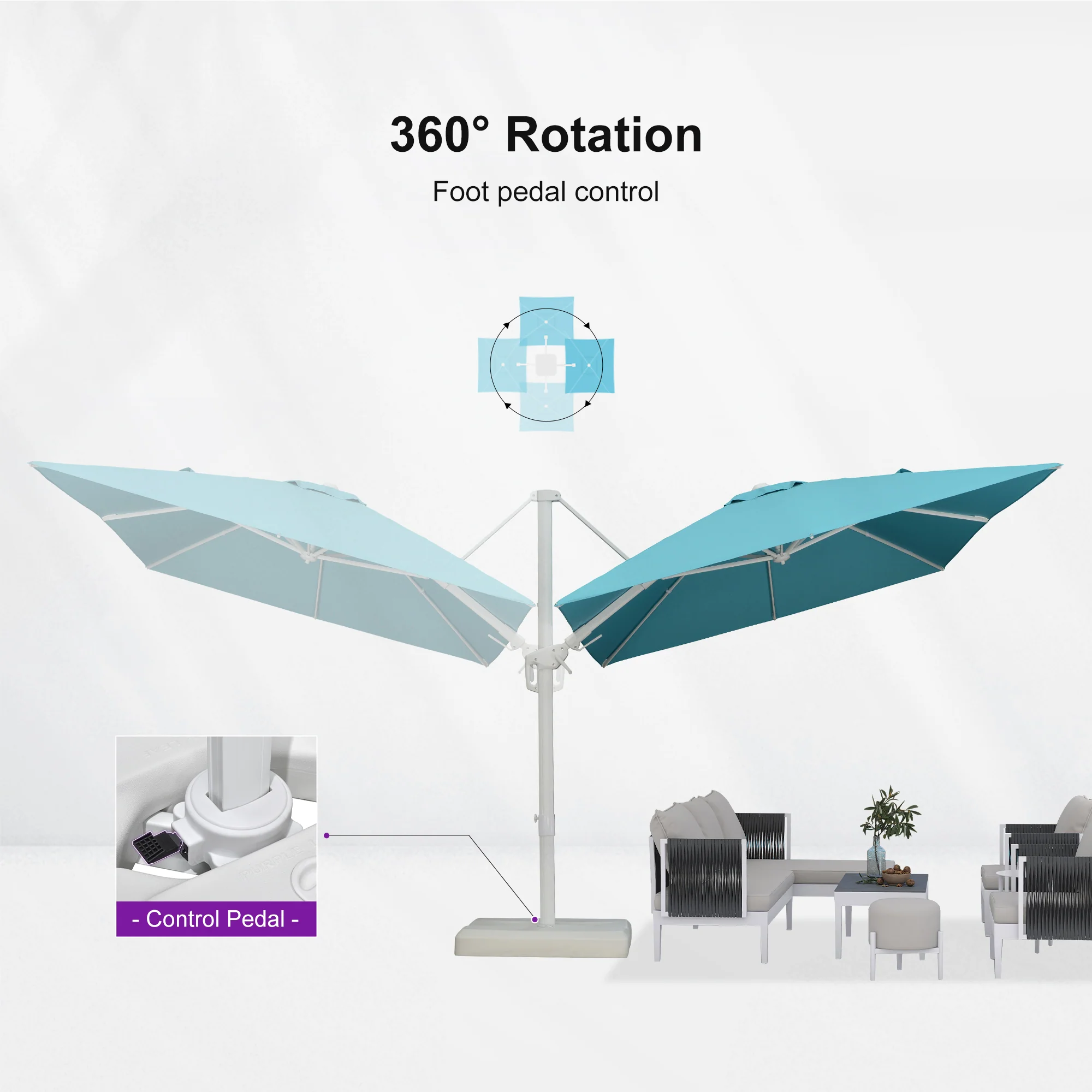 PURPLE LEAF Best White Patio Rotating Umbrella Swivel Outdoor Umbrellas - Image 30