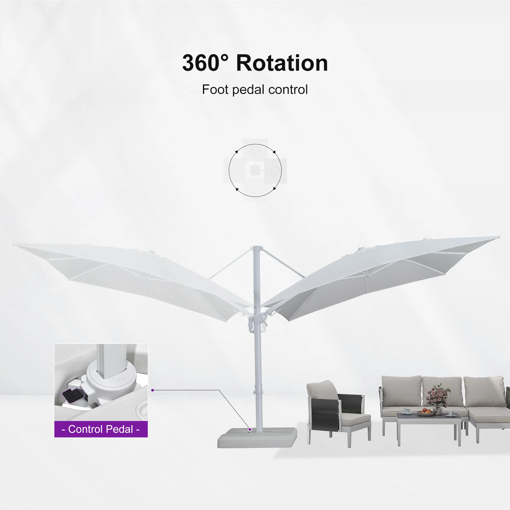 PURPLE LEAF Best White Patio Rotating Umbrella Swivel Outdoor Umbrellas - Image 38