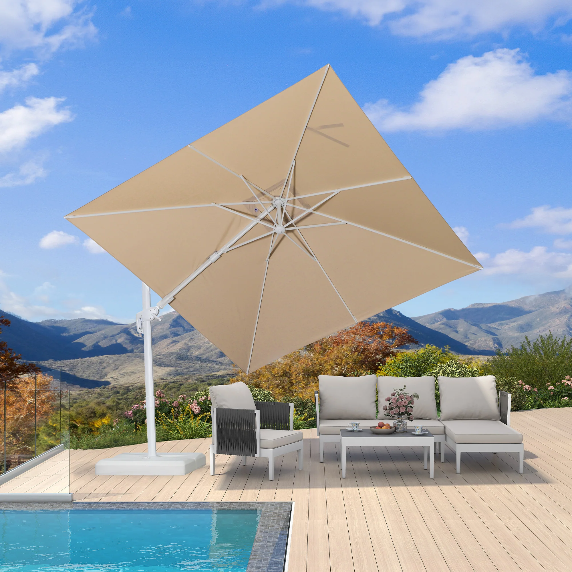 PURPLE LEAF Best White Patio Rotating Umbrella Swivel Outdoor Umbrellas - Image 42