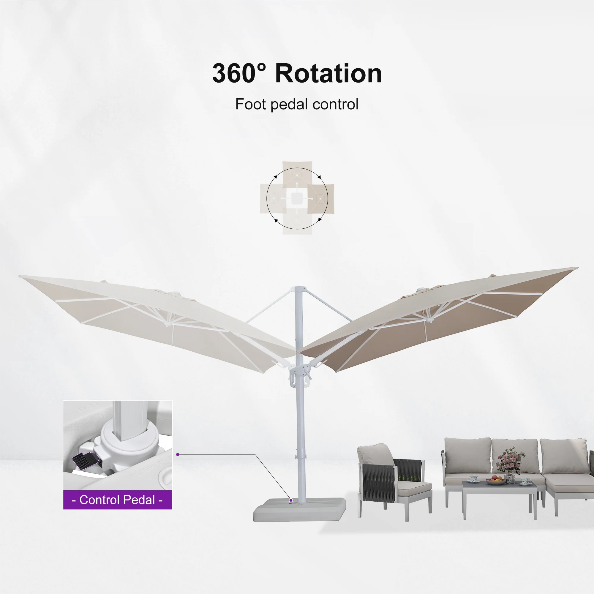PURPLE LEAF Best White Patio Rotating Umbrella Swivel Outdoor Umbrellas - Image 46
