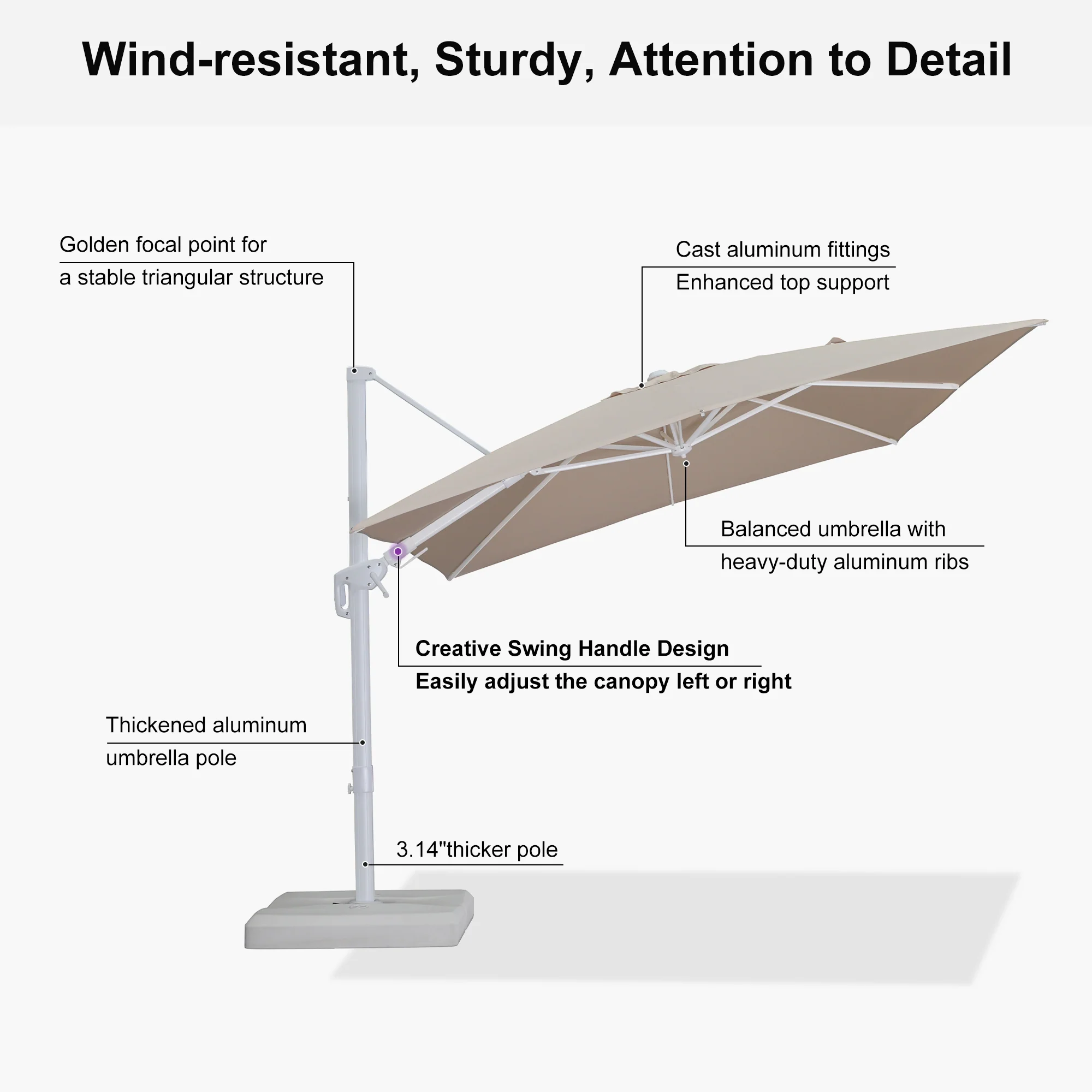 PURPLE LEAF Best White Patio Rotating Umbrella Swivel Outdoor Umbrellas - Image 47