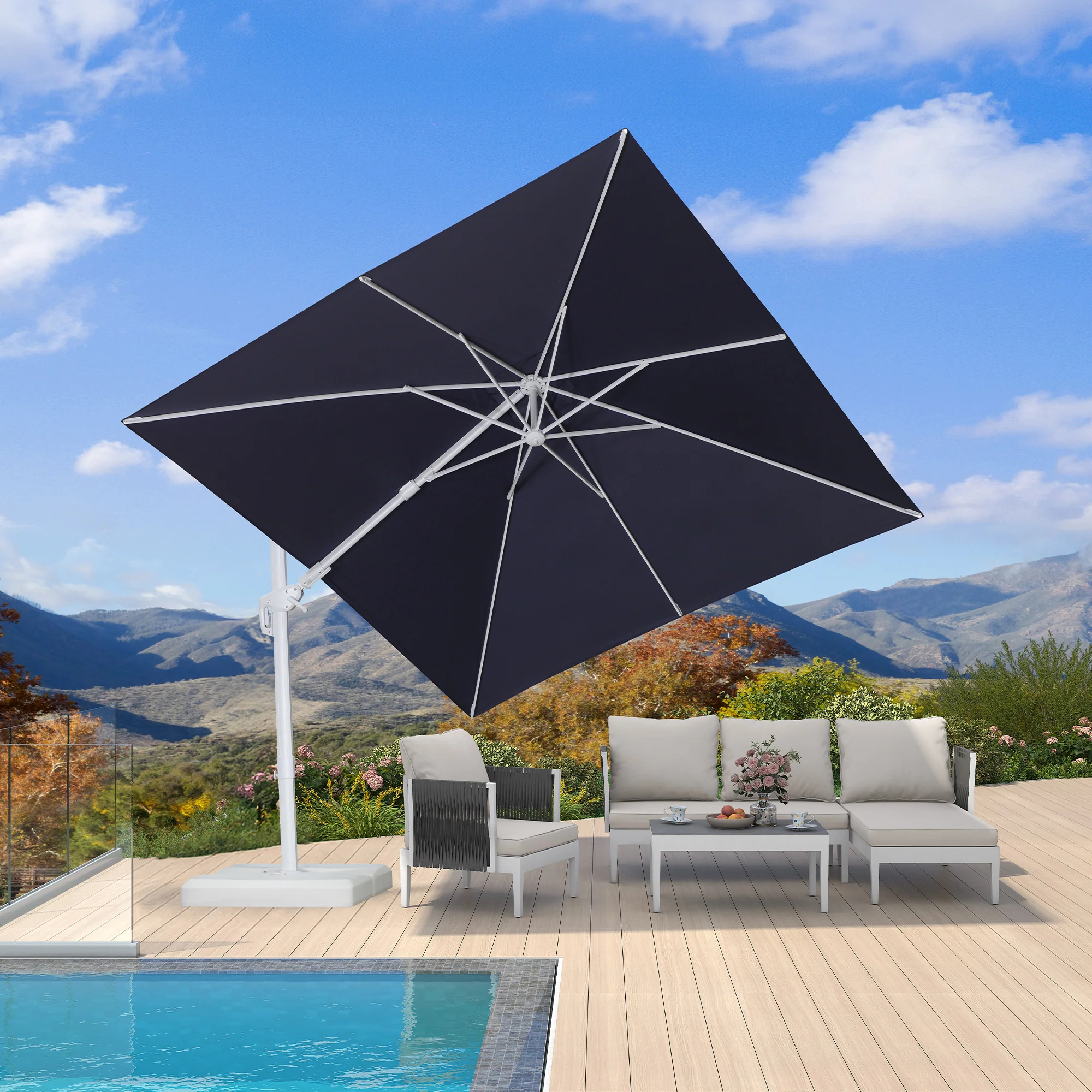 PURPLE LEAF Best White Patio Rotating Umbrella Swivel Outdoor Umbrellas - Image 50
