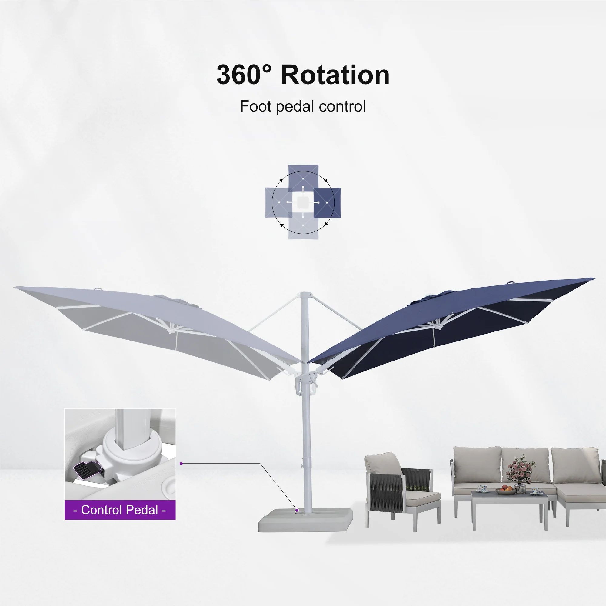 PURPLE LEAF Best White Patio Rotating Umbrella Swivel Outdoor Umbrellas - Image 54