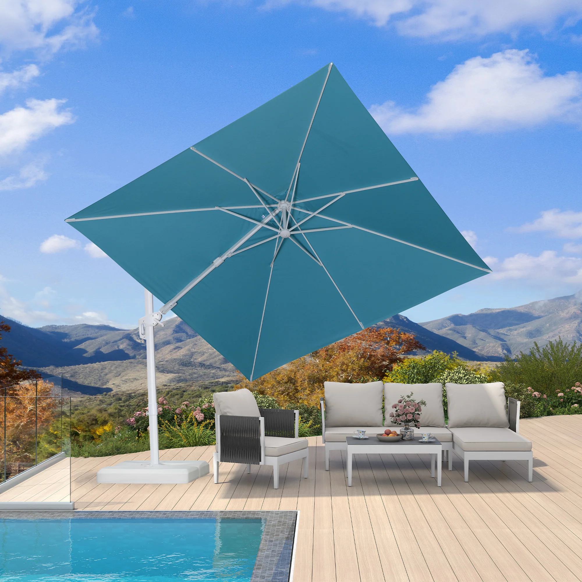 PURPLE LEAF Best White Patio Rotating Umbrella Swivel Outdoor Umbrellas - Image 58