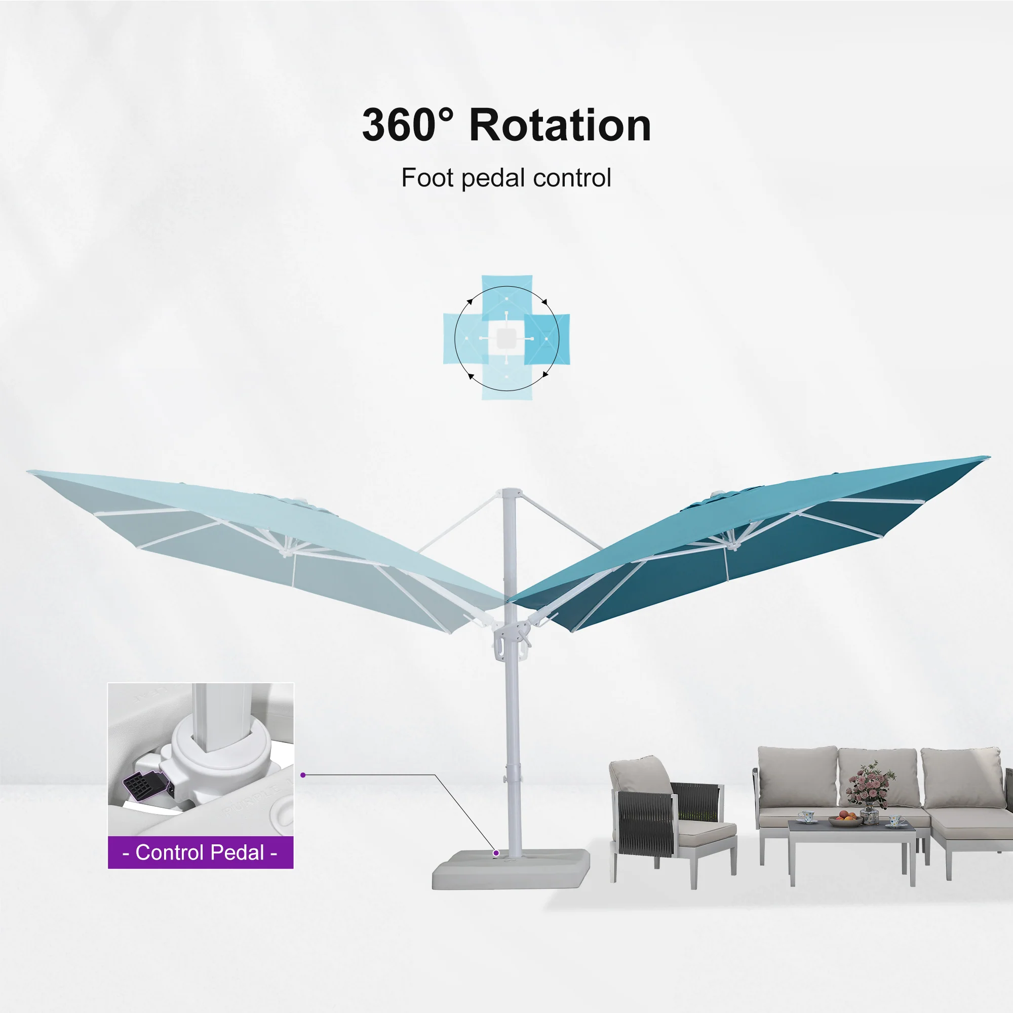 PURPLE LEAF Best White Patio Rotating Umbrella Swivel Outdoor Umbrellas - Image 62