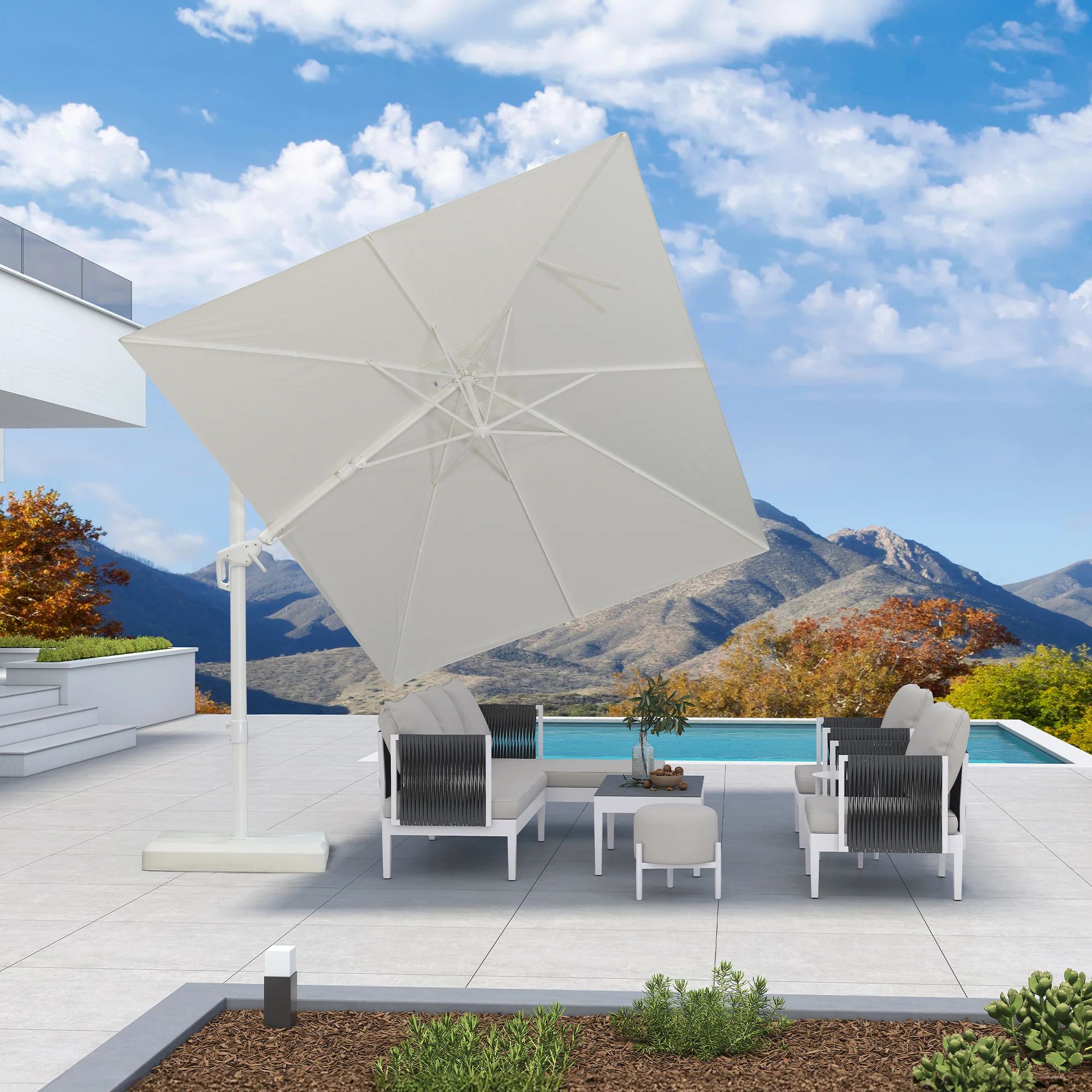 PURPLE LEAF Best White Patio Rotating Umbrella Swivel Outdoor Umbrellas - Image 66