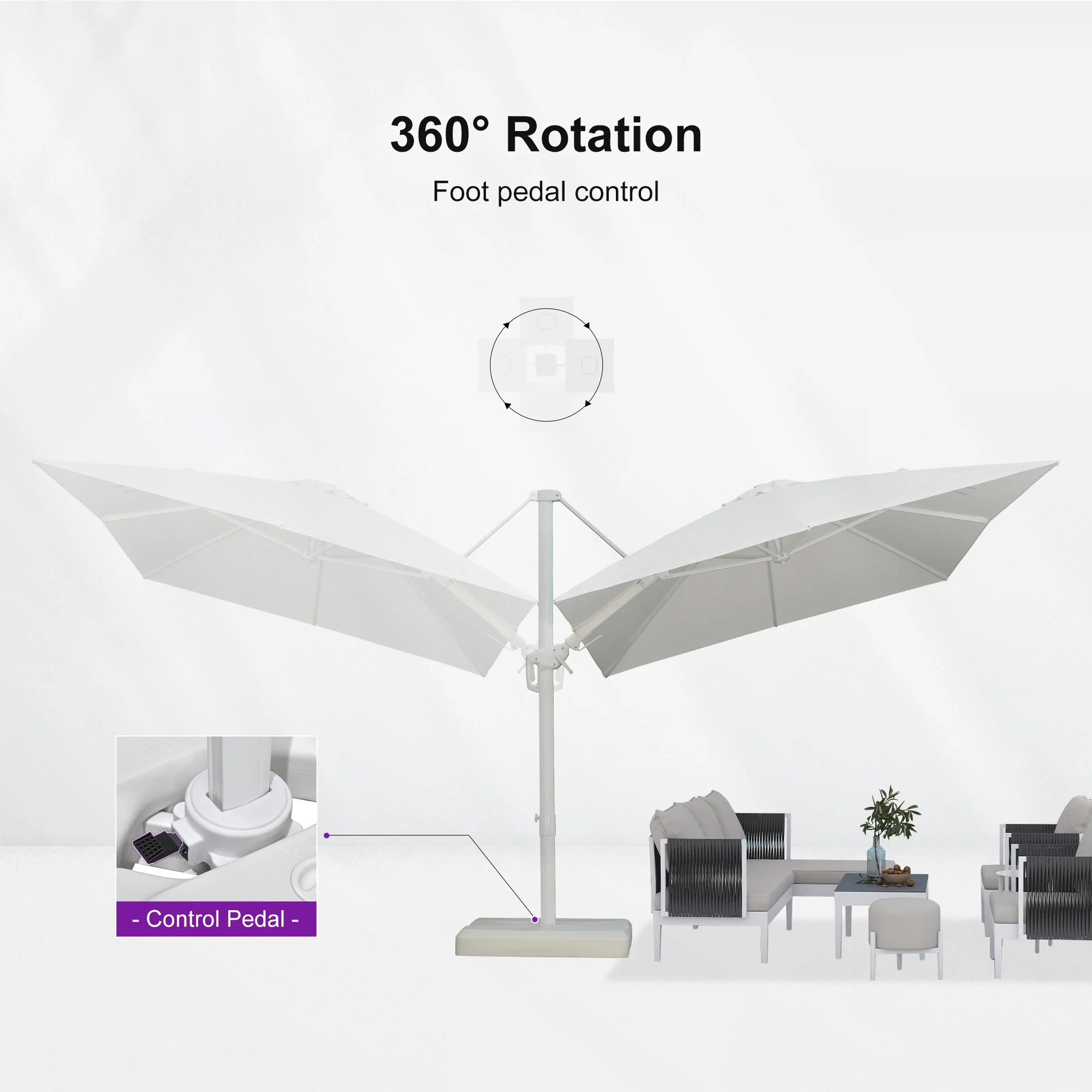 PURPLE LEAF Best White Patio Rotating Umbrella Swivel Outdoor Umbrellas - Image 7
