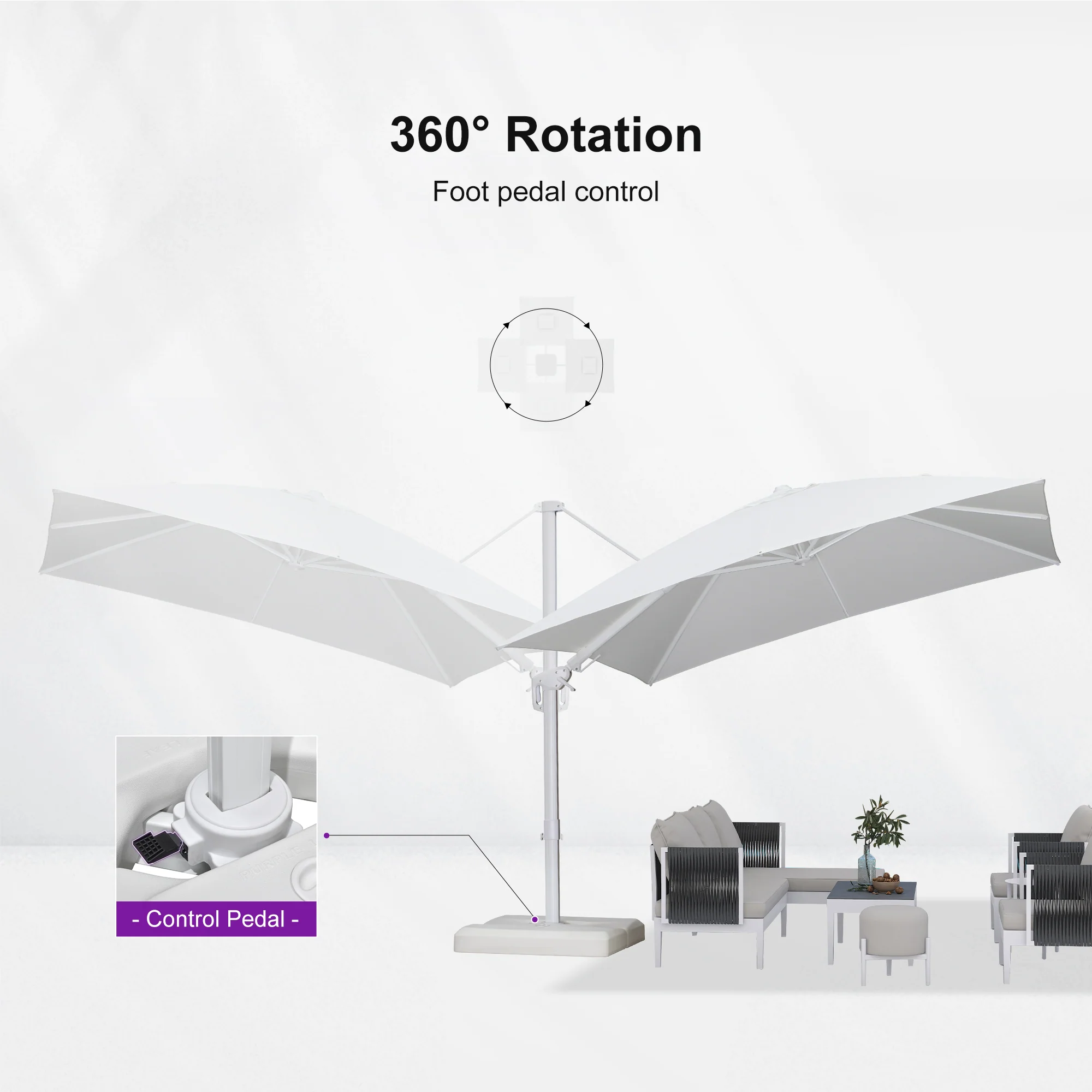 PURPLE LEAF Best White Patio Rotating Umbrella Swivel Outdoor Umbrellas - Image 70