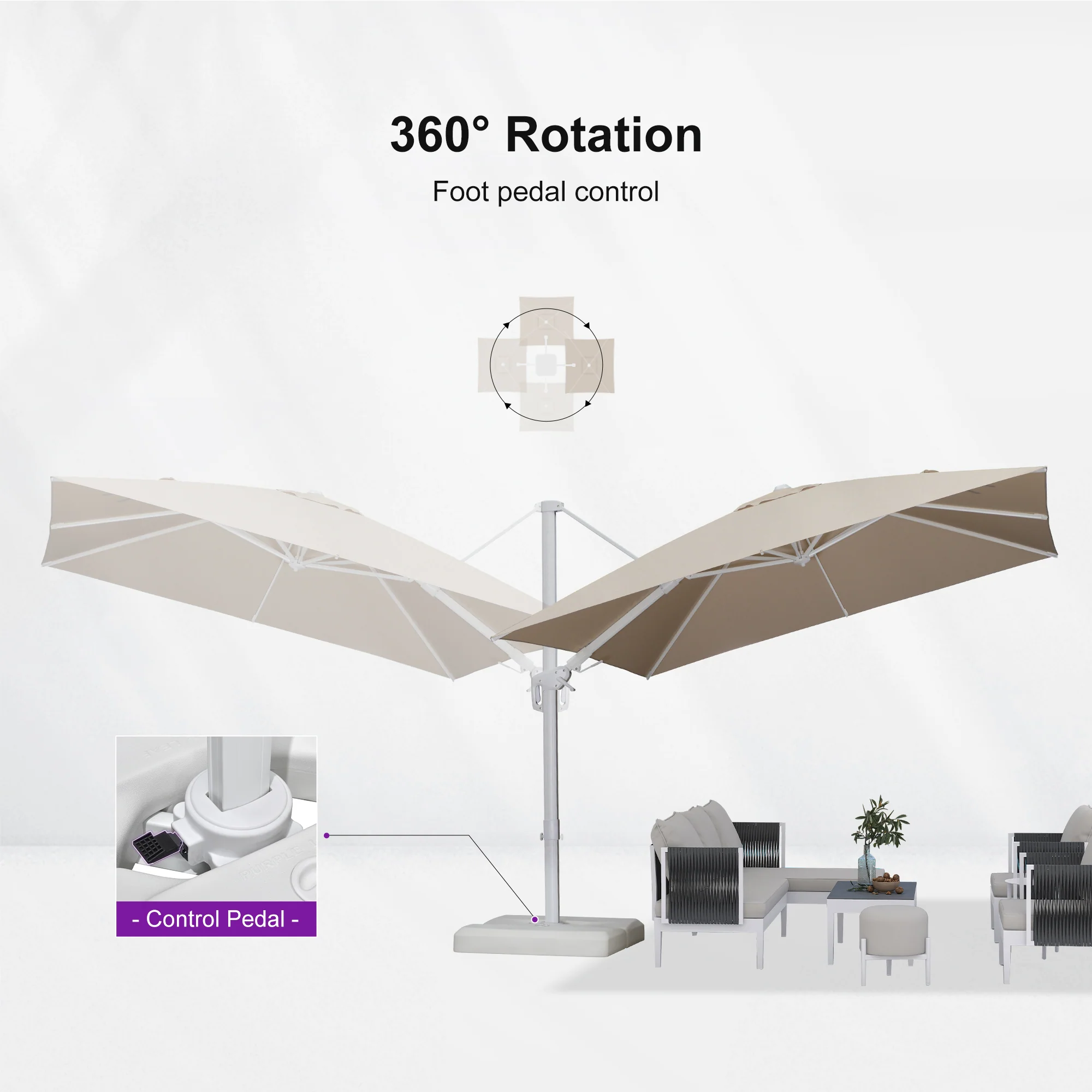 PURPLE LEAF Best White Patio Rotating Umbrella Swivel Outdoor Umbrellas - Image 78