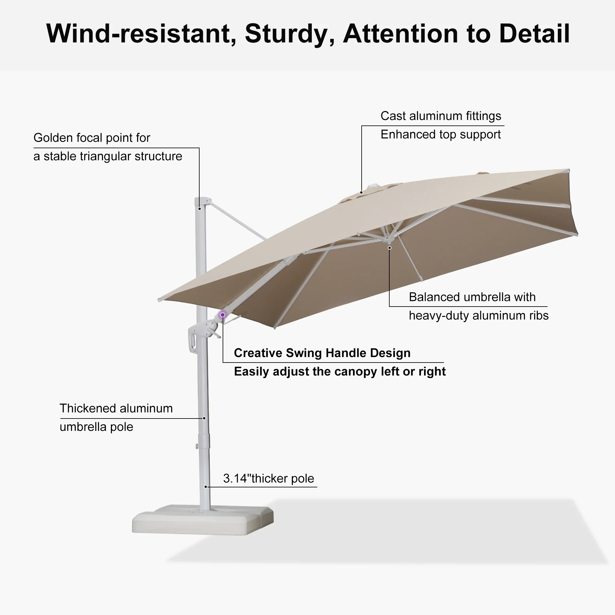 PURPLE LEAF Best White Patio Rotating Umbrella Swivel Outdoor Umbrellas - Image 79