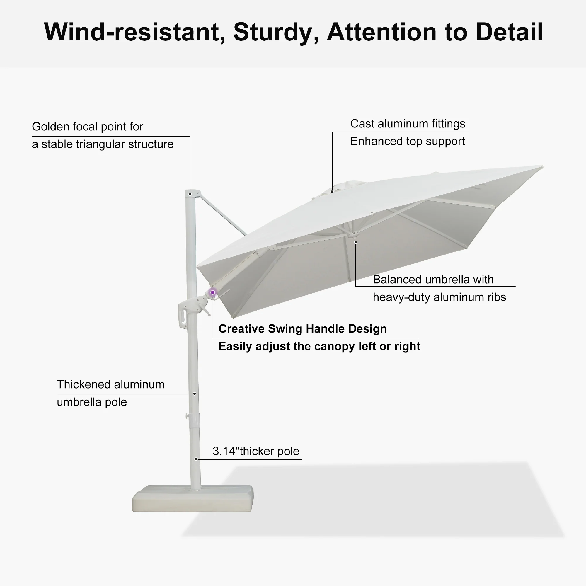 PURPLE LEAF Best White Patio Rotating Umbrella Swivel Outdoor Umbrellas - Image 8