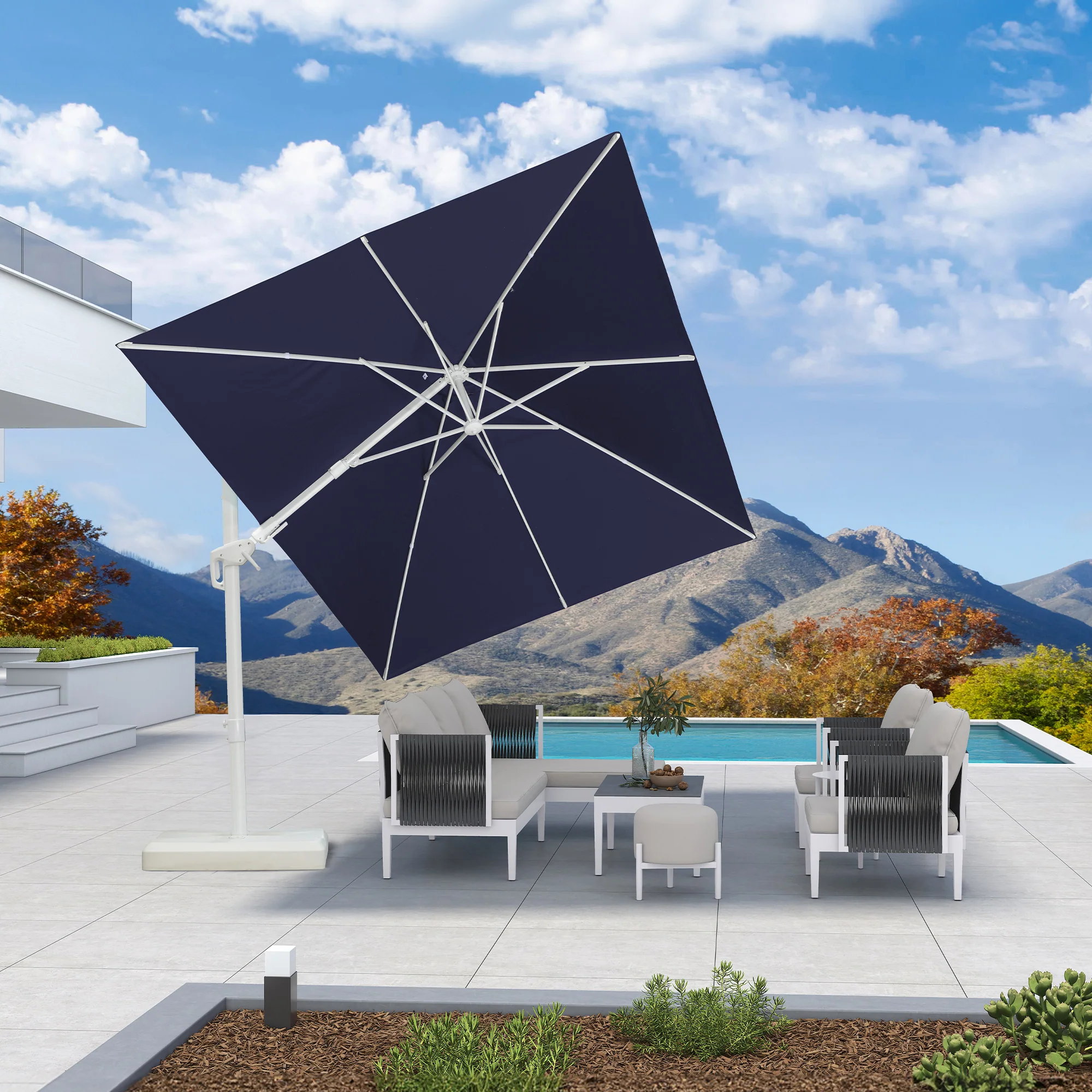 PURPLE LEAF Best White Patio Rotating Umbrella Swivel Outdoor Umbrellas - Image 82