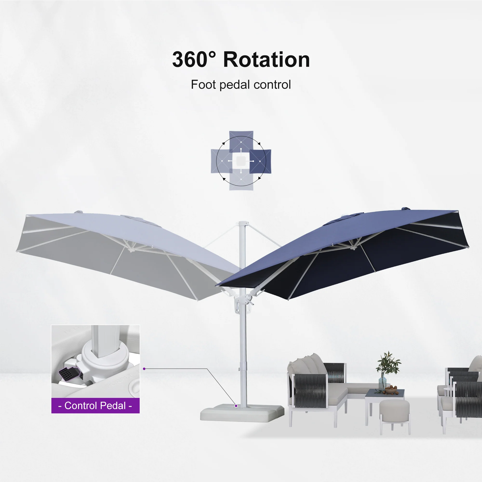 PURPLE LEAF Best White Patio Rotating Umbrella Swivel Outdoor Umbrellas - Image 86