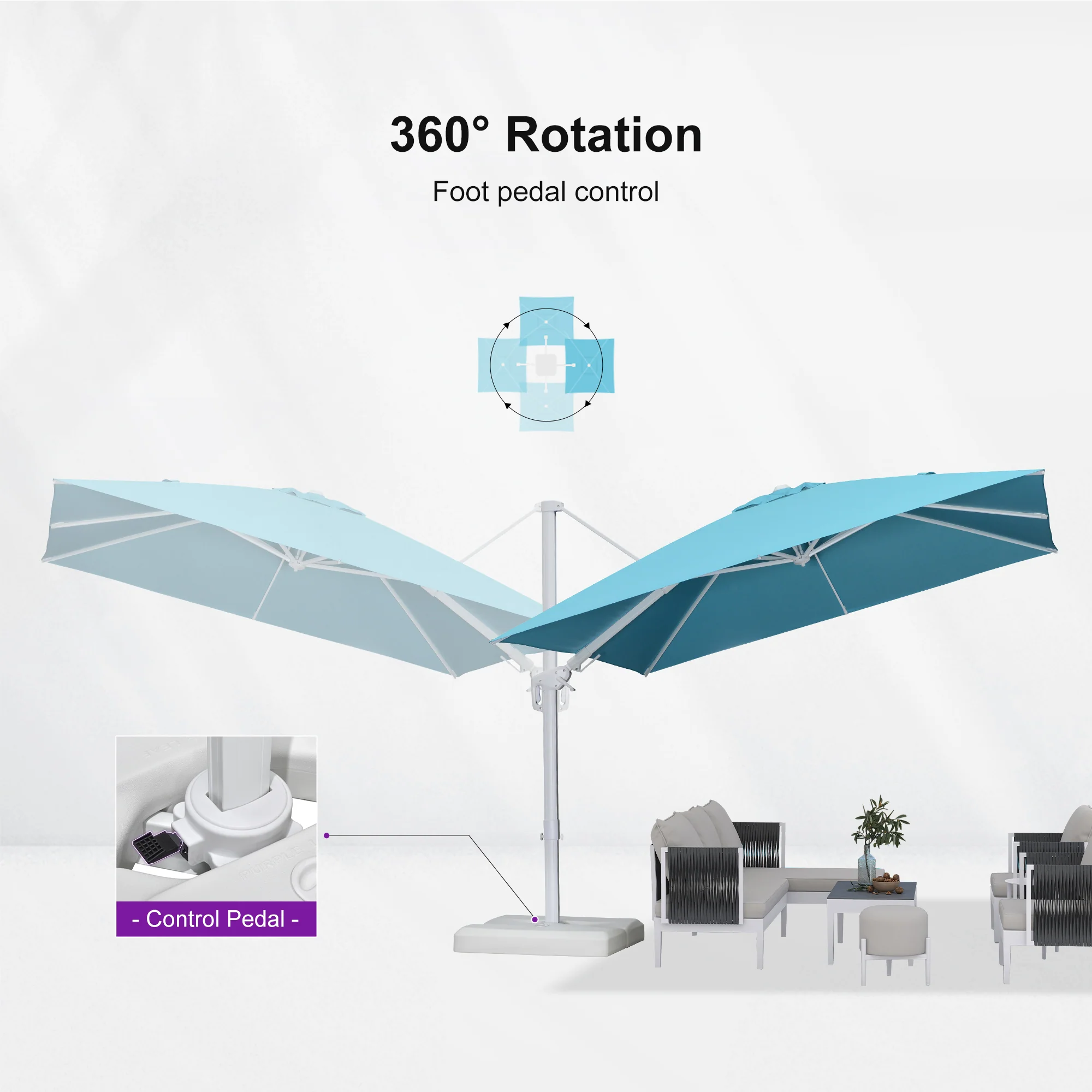 PURPLE LEAF Best White Patio Rotating Umbrella Swivel Outdoor Umbrellas - Image 94