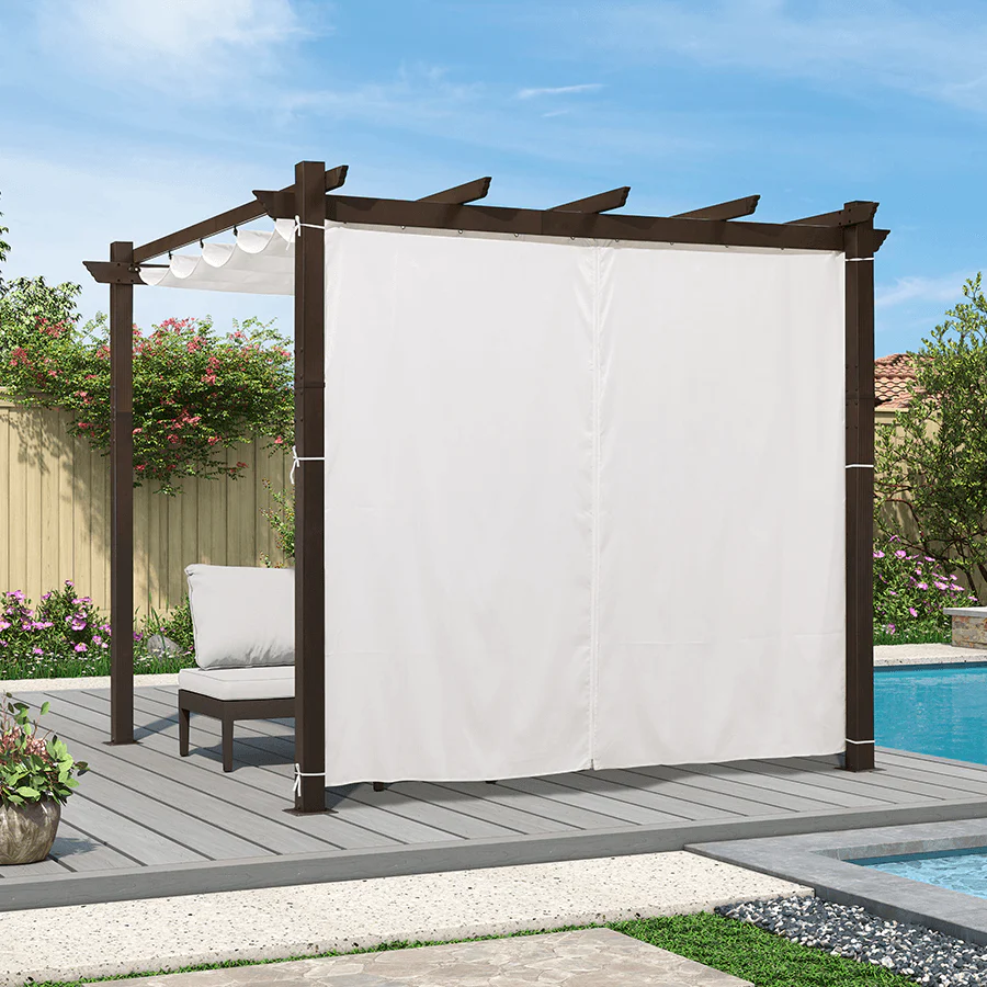 PURPLE LEAF Bronze Pergola Outdoor Retractable Metal Pergola with Canopy with Shade Cover With Curtains - Image 123