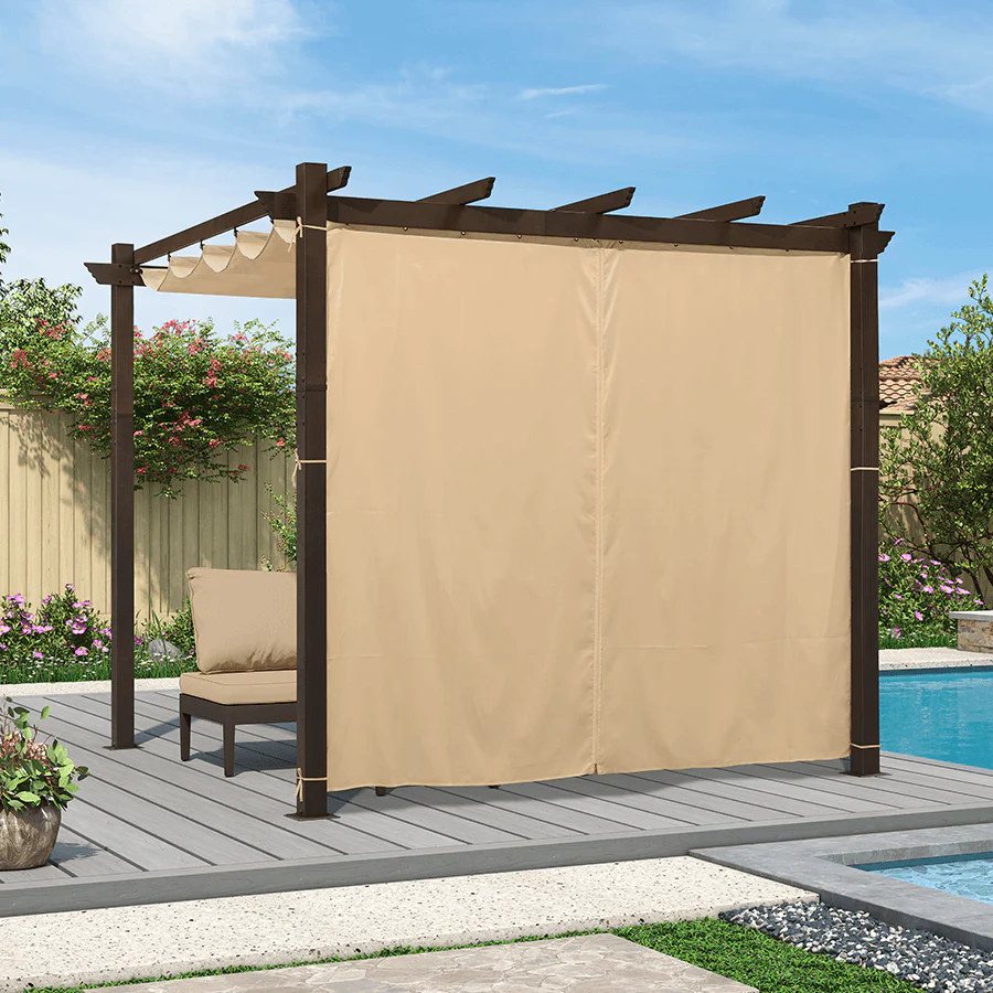 PURPLE LEAF Bronze Pergola Outdoor Retractable Metal Pergola with Canopy with Shade Cover With Curtains - Image 124