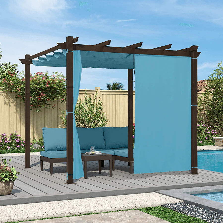 PURPLE LEAF Bronze Pergola Outdoor Retractable Metal Pergola with Canopy with Shade Cover With Curtains - Image 126