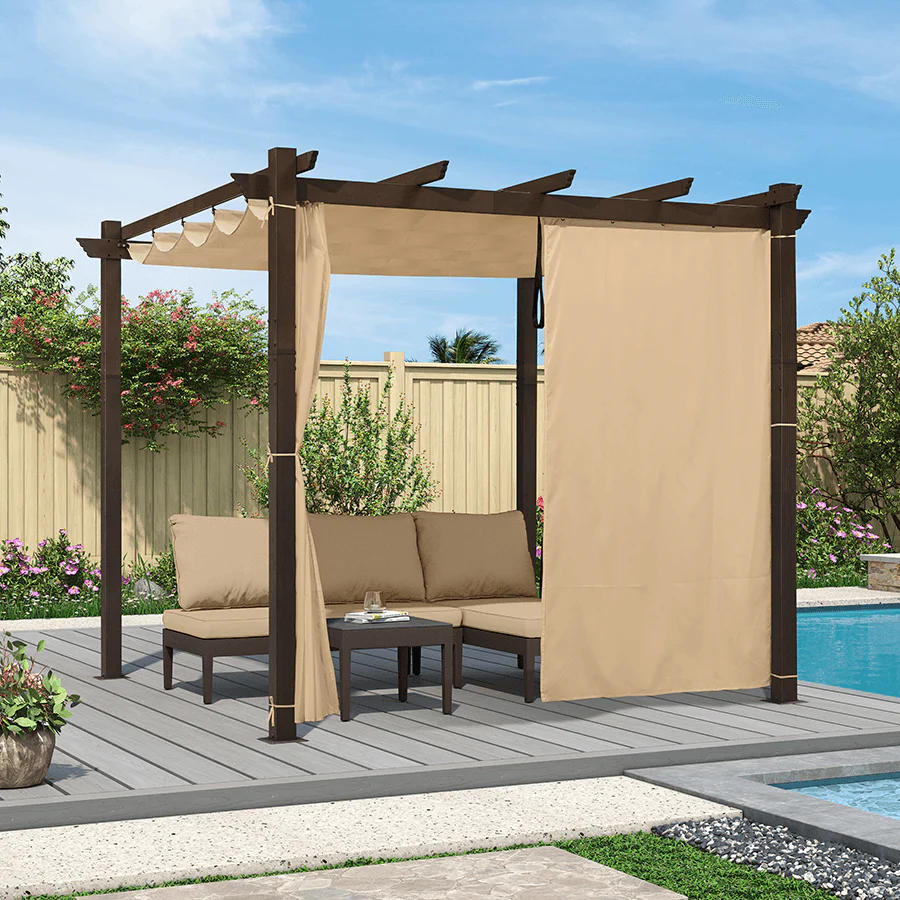 PURPLE LEAF Bronze Pergola Outdoor Retractable Metal Pergola with Canopy with Shade Cover With Curtains - Image 127