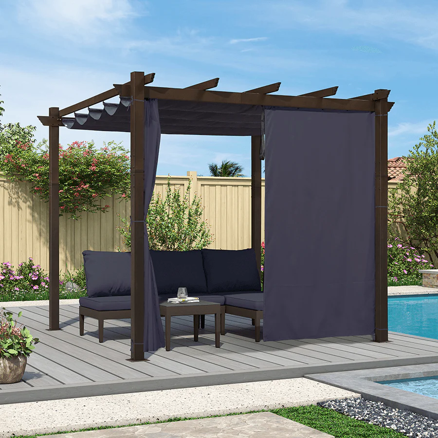 PURPLE LEAF Bronze Pergola Outdoor Retractable Metal Pergola with Canopy with Shade Cover With Curtains - Image 128