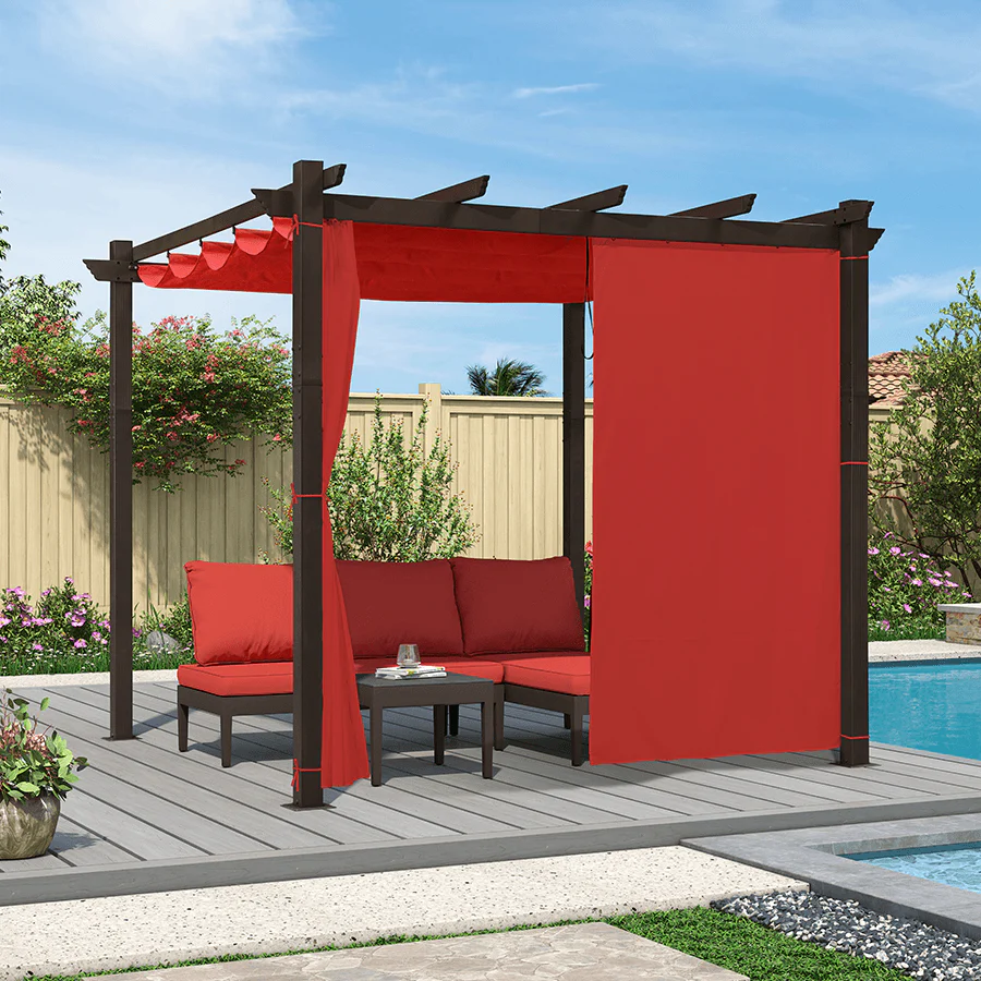 PURPLE LEAF Bronze Pergola Outdoor Retractable Metal Pergola with Canopy with Shade Cover With Curtains - Image 129