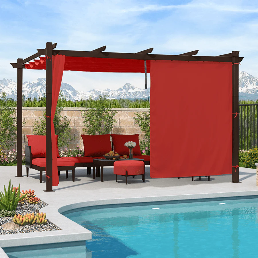 PURPLE LEAF Bronze Pergola Outdoor Retractable Metal Pergola with Canopy with Shade Cover With Curtains - Image 136