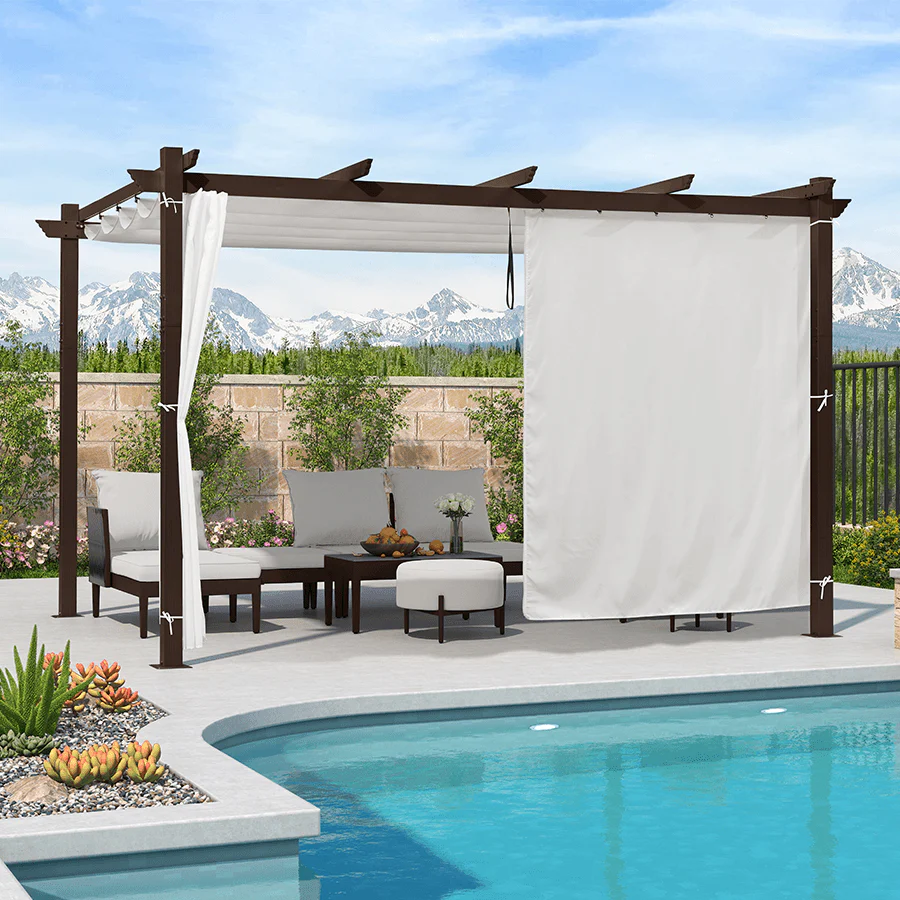 PURPLE LEAF Bronze Pergola Outdoor Retractable Metal Pergola with Canopy with Shade Cover With Curtains - Image 137