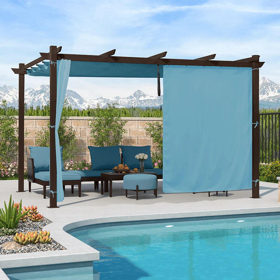 PURPLE LEAF Bronze Pergola Outdoor Retractable Metal Pergola with Canopy with Shade Cover With Curtains - Image 139