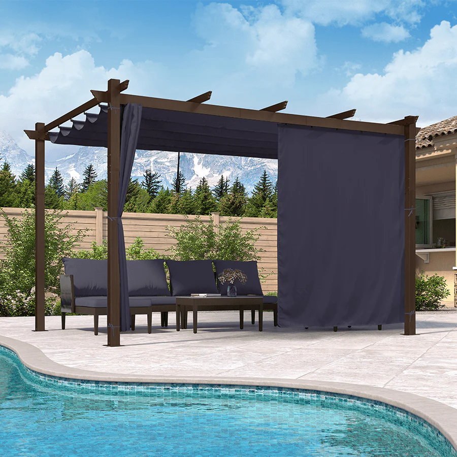 PURPLE LEAF Bronze Pergola Outdoor Retractable Metal Pergola with Canopy with Shade Cover With Curtains - Image 141