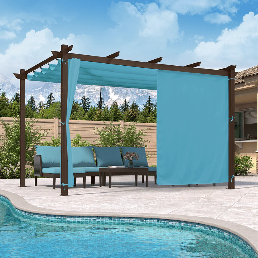 PURPLE LEAF Bronze Pergola Outdoor Retractable Metal Pergola with Canopy with Shade Cover With Curtains - Image 145