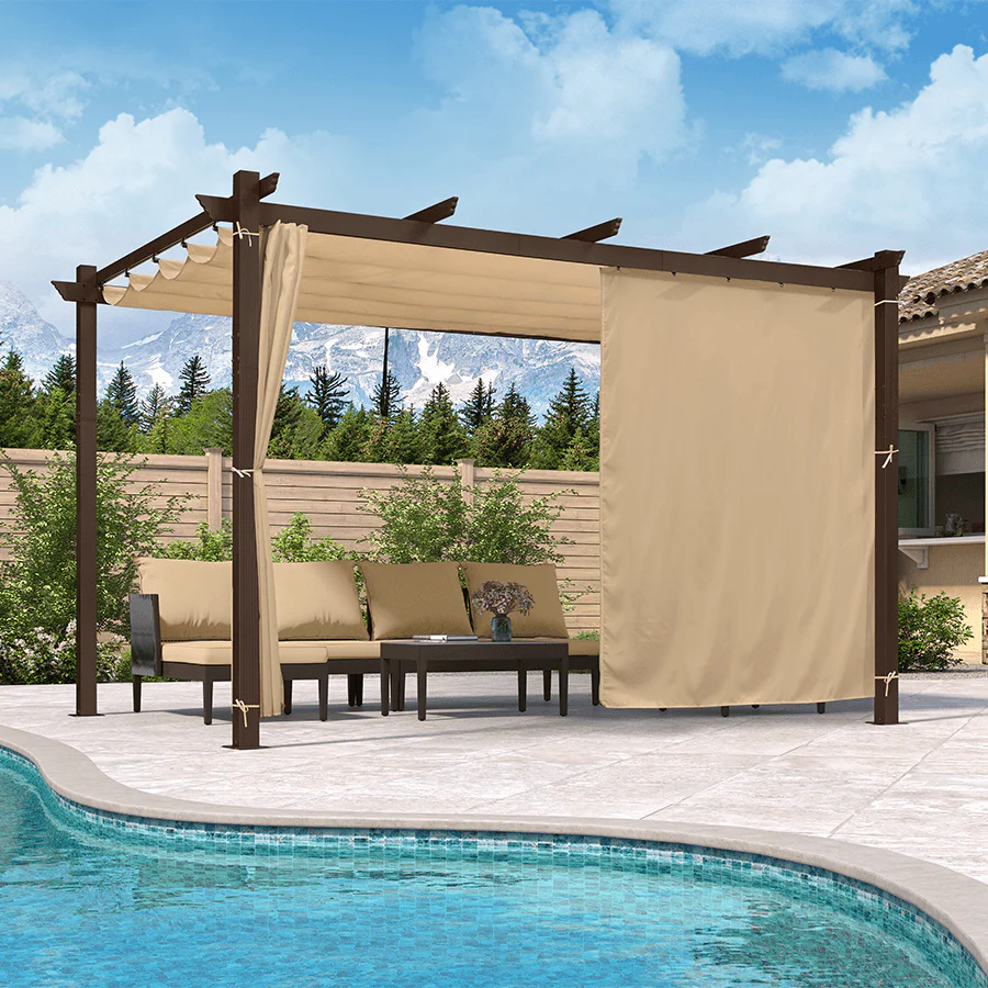 PURPLE LEAF Bronze Pergola Outdoor Retractable Metal Pergola with Canopy with Shade Cover With Curtains - Image 147