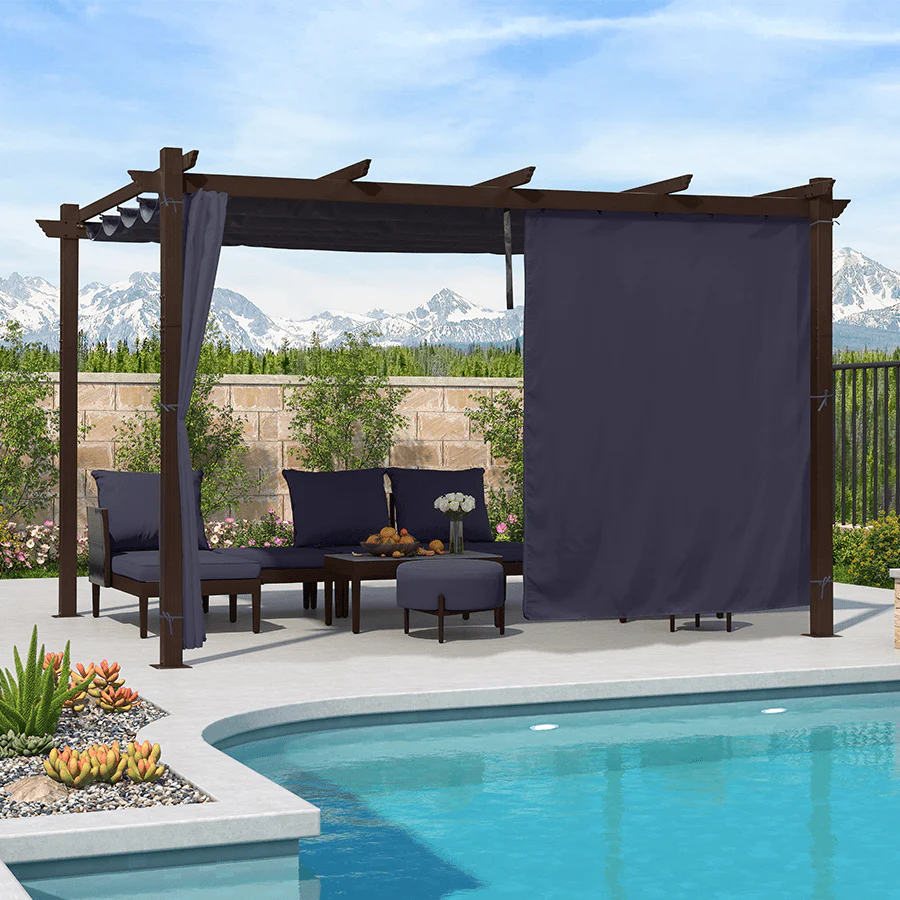 PURPLE LEAF Bronze Pergola Outdoor Retractable Metal Pergola with Canopy with Shade Cover With Curtains - Image 148