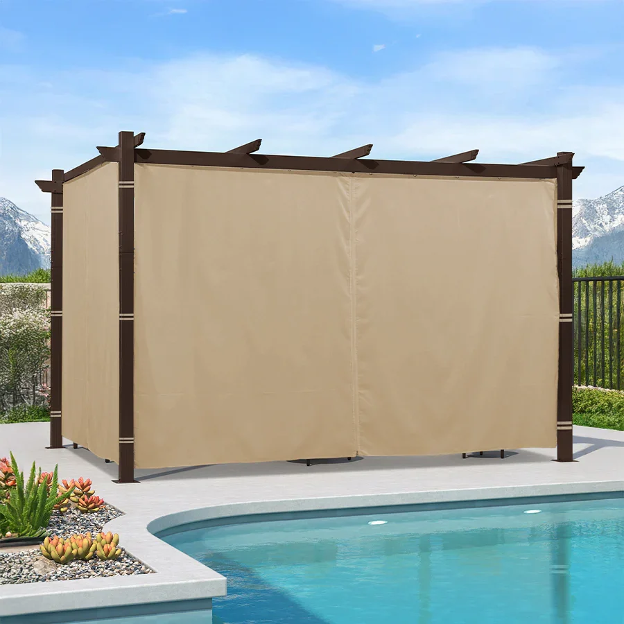 PURPLE LEAF Bronze Pergola Outdoor Retractable Metal Pergola with Canopy with Shade Cover With Curtains - Image 149