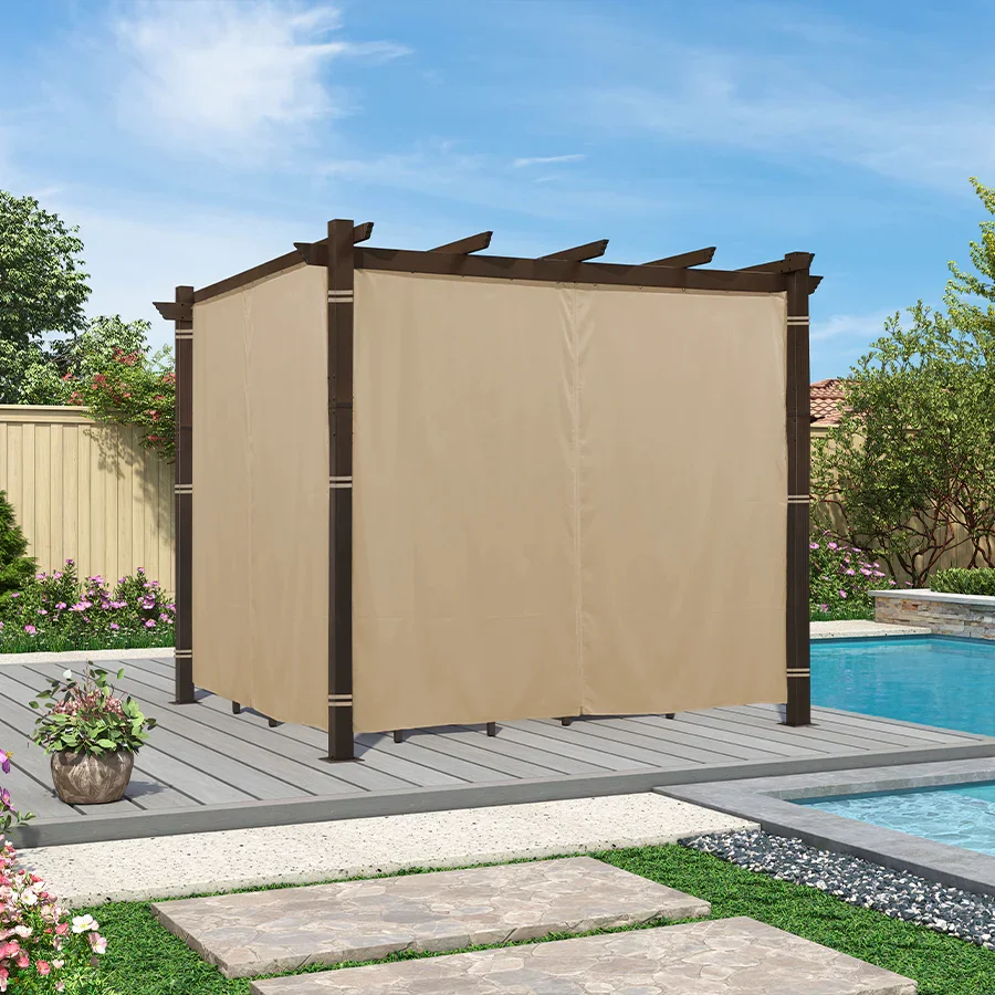 PURPLE LEAF Bronze Pergola Outdoor Retractable Metal Pergola with Canopy with Shade Cover With Curtains - Image 151