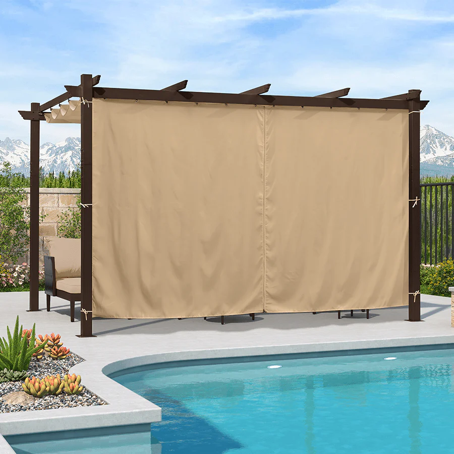 PURPLE LEAF Bronze Pergola Outdoor Retractable Metal Pergola with Canopy with Shade Cover With Curtains - Image 4