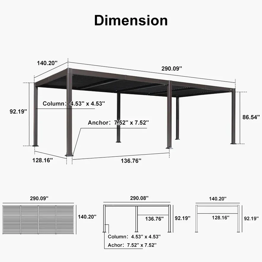 PURPLE LEAF Caesar Solar Louvered Pergola with LED Strip Lights and Control Panel Aluminum Outdoor Pergola with Adjustable Roof for Patio Deck Garden Yard Bronze - Image 10