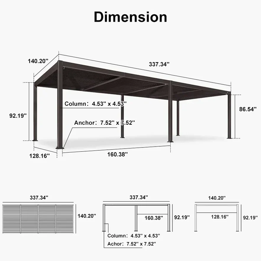PURPLE LEAF Caesar Solar Louvered Pergola with LED Strip Lights and Control Panel Aluminum Outdoor Pergola with Adjustable Roof for Patio Deck Garden Yard Bronze - Image 12