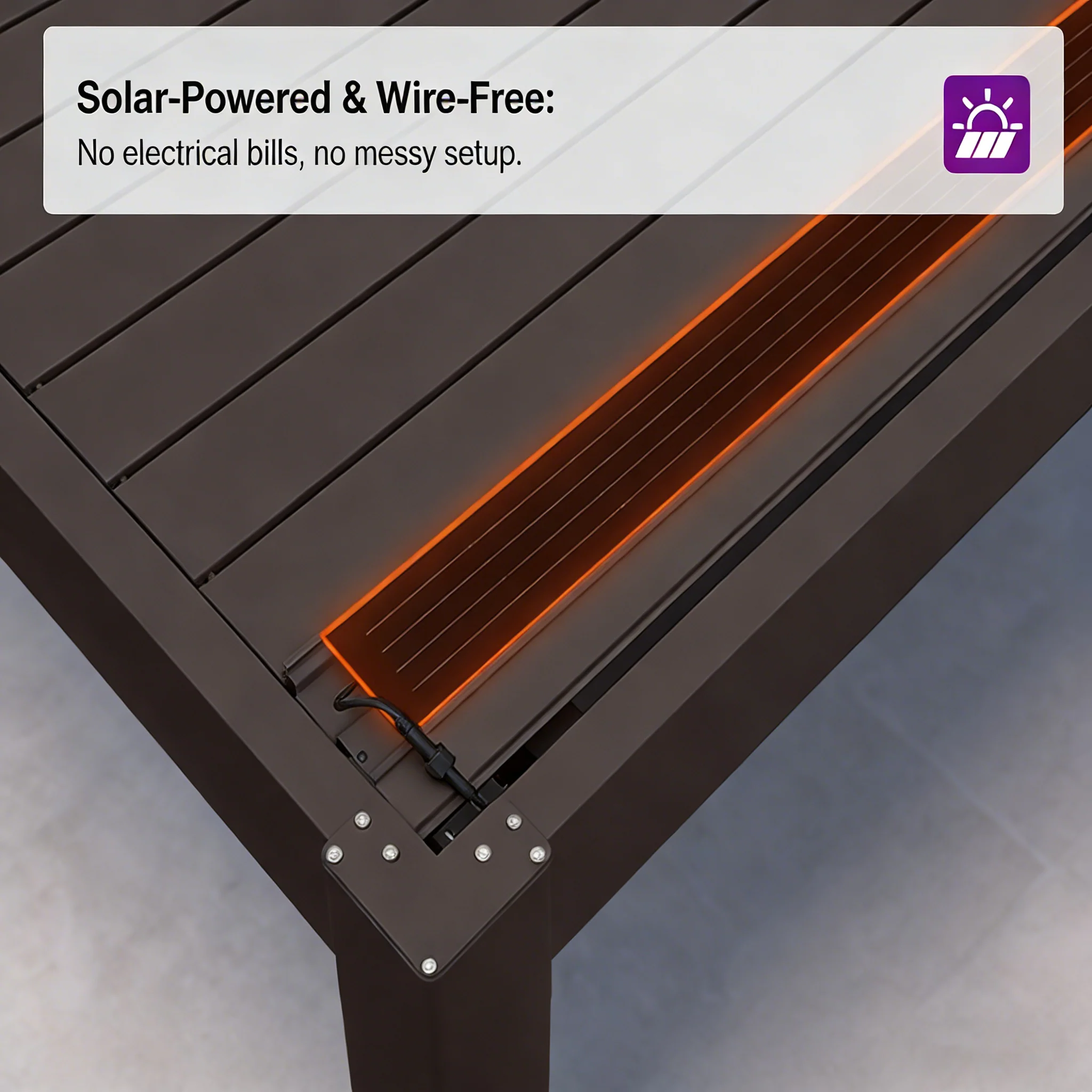 PURPLE LEAF Caesar Solar Louvered Pergola with LED Strip Lights and Control Panel Aluminum Outdoor Pergola with Adjustable Roof for Patio Deck Garden Yard Bronze - Image 3