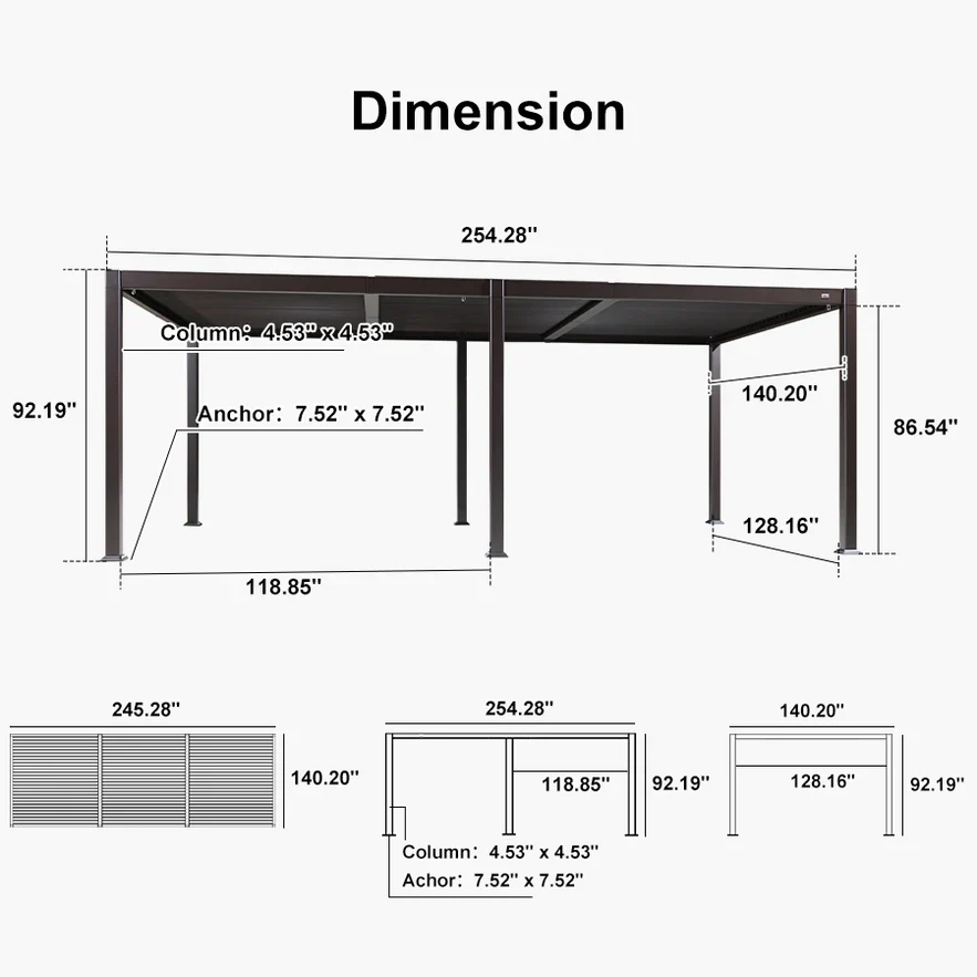 PURPLE LEAF Caesar Solar Louvered Pergola with LED Strip Lights and Control Panel Aluminum Outdoor Pergola with Adjustable Roof for Patio Deck Garden Yard Bronze - Image 9